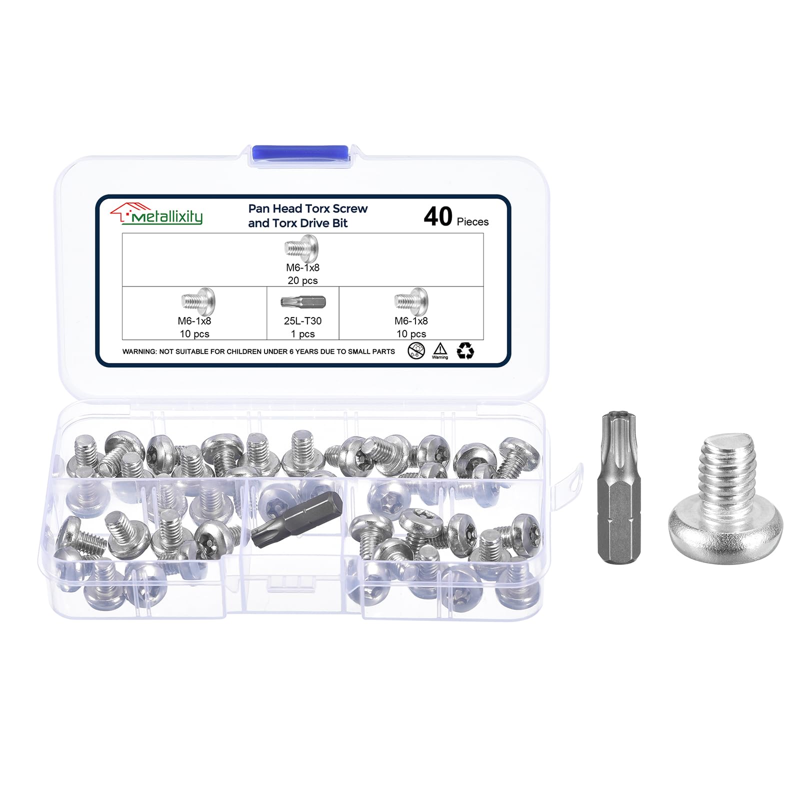 METALLIXITY Pan Head Torx Security Screws Bolts (M6-1x8mm) 40pcs