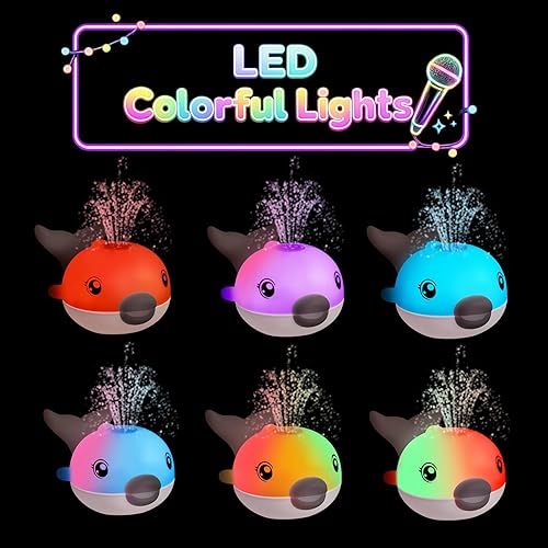 Miniatura 6 de Juguetes de baño, delfín iluminado, juguetes de baño para bebés de 6 a 12 años, de 12 a 18 meses, juguetes musicales recargables con aspersores,