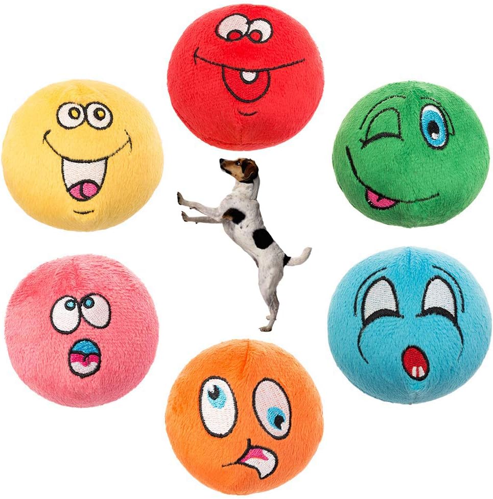 Dog Squeaky Toys Plush Balls 6 Pack - Small Dog Toys Cute Soft Interactive Chew Toy for Puppy Small Medium Dogs & Cats