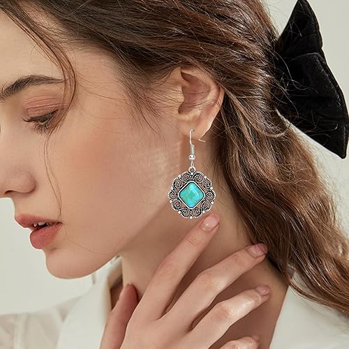 Miniatura 7 de NEWITIN 14 Pairs Turquoise Stud Earrings for Women Hypoallergenic Earrings Turquoise Jewelry Gemstone Oval Round Flower Shape Square Studs Turquoise