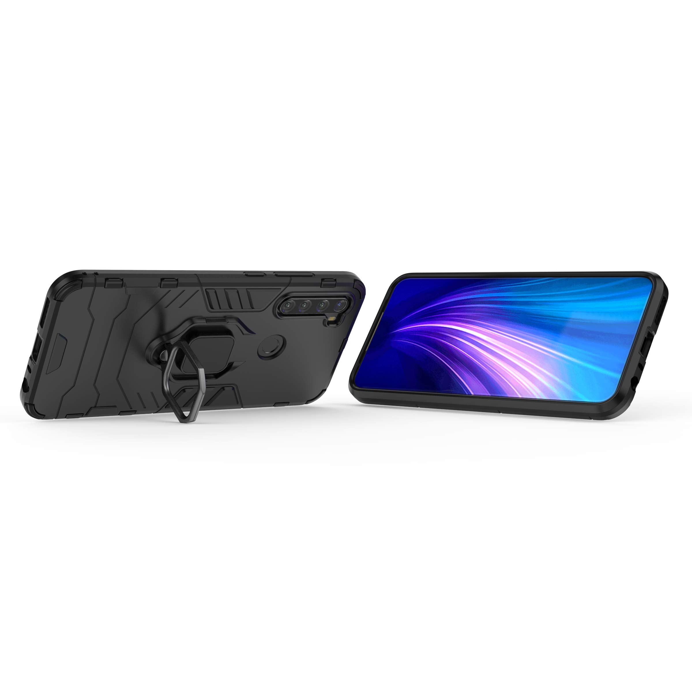 COTDINFOR Compatible with Xiaomi Redmi Note 8T Custodia Silicone TPU + Hard PC Shell Metal Ring Stand Holder Magnetic Car Mount Thin Duty Armor Antiurto Cover per Redmi Note 8T Black- KK