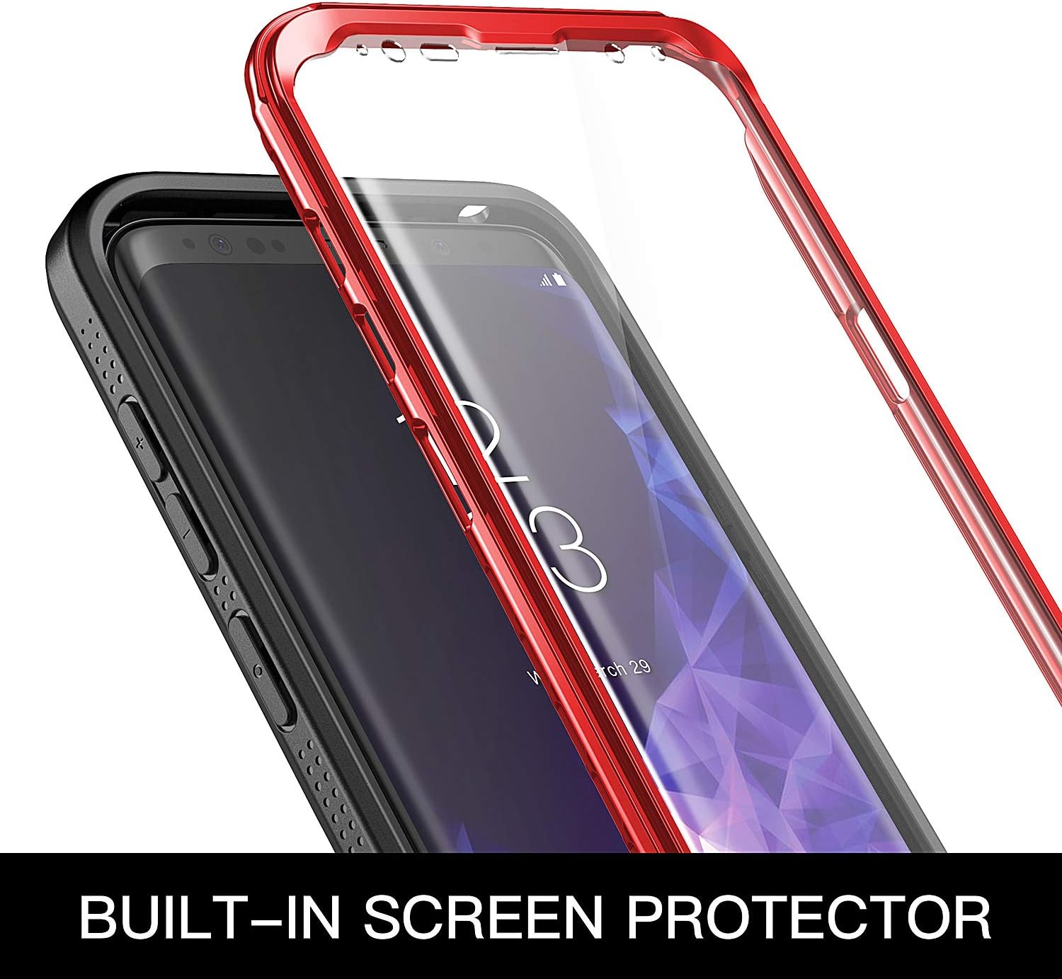 YOUMAKER Crystal Clear Case for Galaxy S9 5.8 inch, Full Body with Built-in Screen Protector Heavy Duty Protection Slim Fit Shockproof Rugged Cover for Samsung Galaxy S9 5.8 inch (2018) - Red/Black