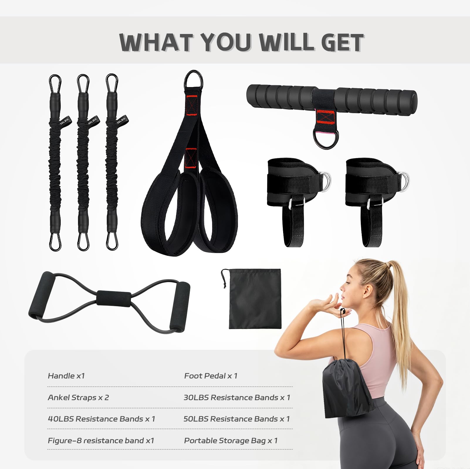 Kit Elastici Fitness,Elastico per Esercizi con Pedale,Sit-Up Attrezzo per Addominali, Cavigliere Palestra, Elastici Palestra a Forma di 8, Attrezzi Palestra Casa per Allenamento Completo e di Forza