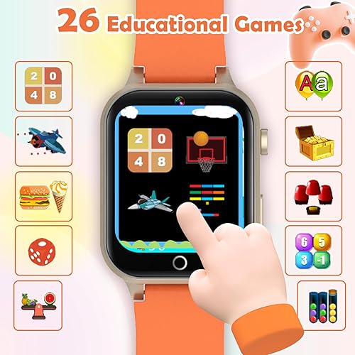 Miniatura 4 de Luyiilo Reloj inteligente para niños, con 26 juegos de rompecabezas, pantalla táctil, cámara HD, reloj despertador, juguetes para edades de 4 a 12