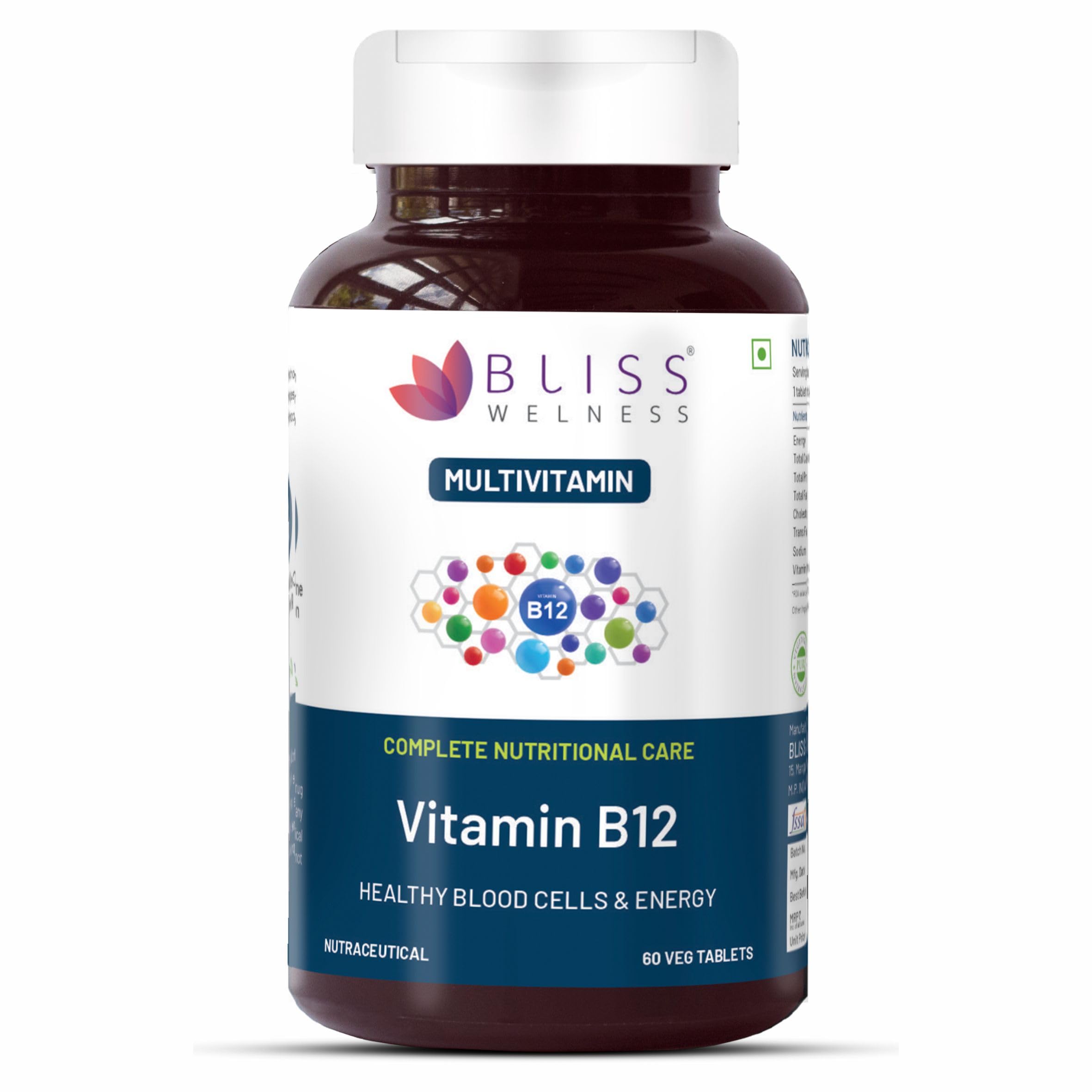 Bliss Welness Vitamin B12 100% RDA | Cynocobalamine | Boost Energy Levels Healthy Nervous System & Brain Function Supplement for Men & Women - 60 Vegetarian Tablets (B0BVG4YQ1K) Amazon Price History, Amazon Price Tracker