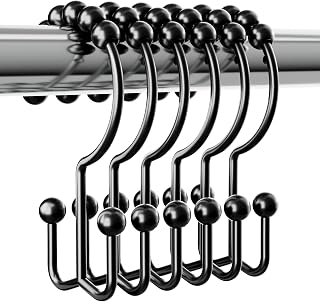 Shower Curtain Hooks Rings, Sturdy Shower Curtain Hooks Rings Rust Proof Metal Double Sided Shower Hooks Rings for Bathroom Shower Curtain Rod Curtains, Set of 12 Hooks, Black