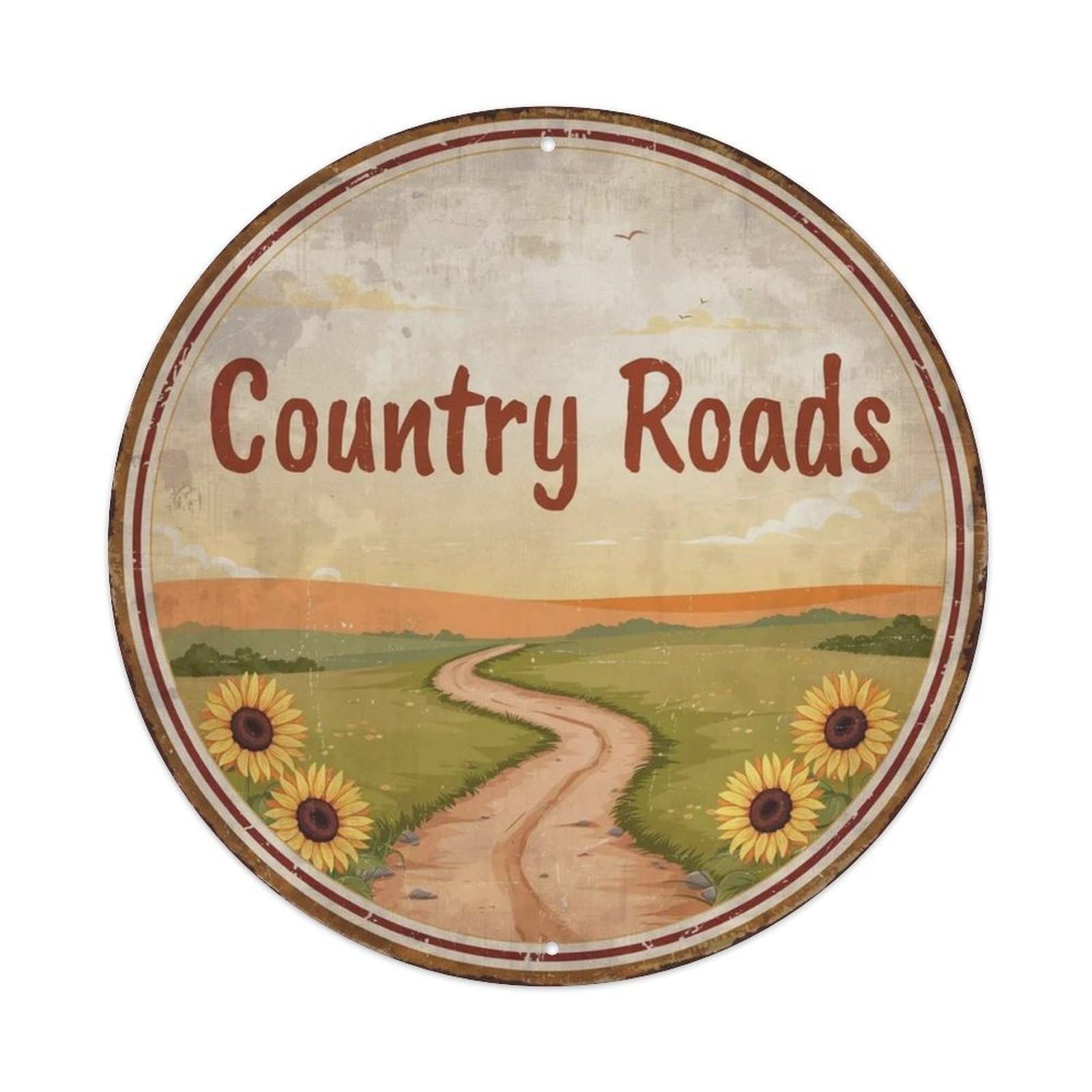 Country Roads Country Metal Tin Sign Plaque