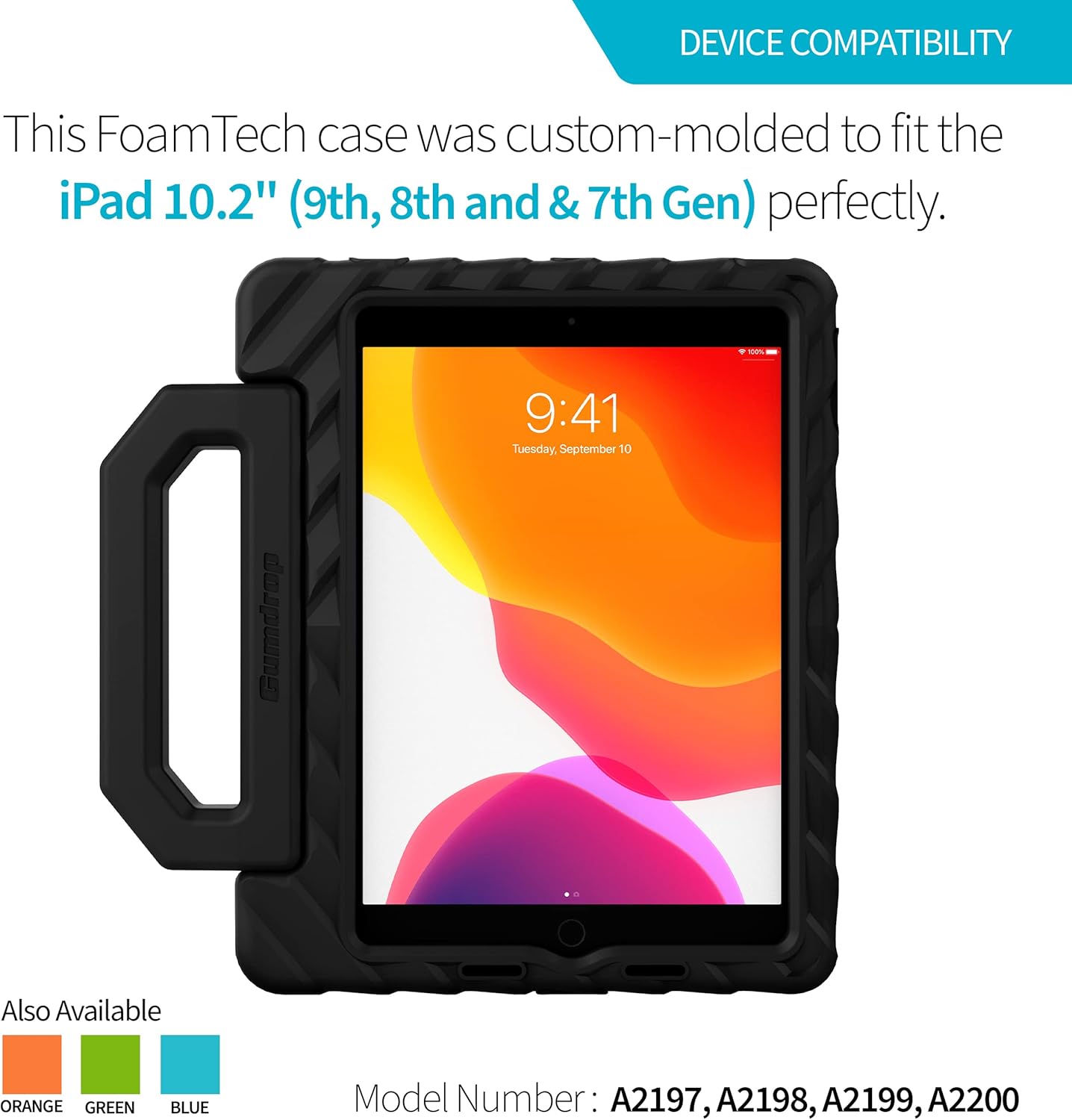 Gumdrop FoamTech Rugged iPad case Fits Apple iPad 9th | 8th | 7th Generation (10.2-inch) Drop Tested Cover - Black