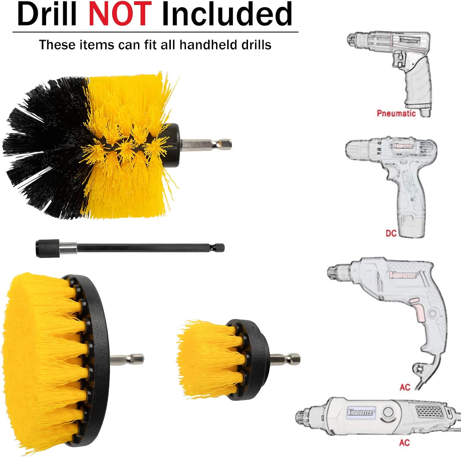 [4 Pack Set] Auto Detailing Drill Brush Set , Wheel Cleaner Brush , Car Cleaner Wash Brush Supplies Kit Fit Tire , Car Mats , Floor Mat , Bathroom and Auto Power Scrubber Brush Cleaning Sets