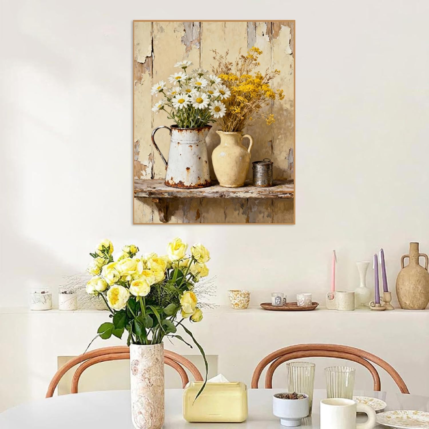 askkqtx Vintage Flowers Paint by Numbers Kit for Adults, Daisy Paint by Numbers for Beginner, DIY Oil Painting by Number on Canvas for Home Decor Gifts 16x20 Inch