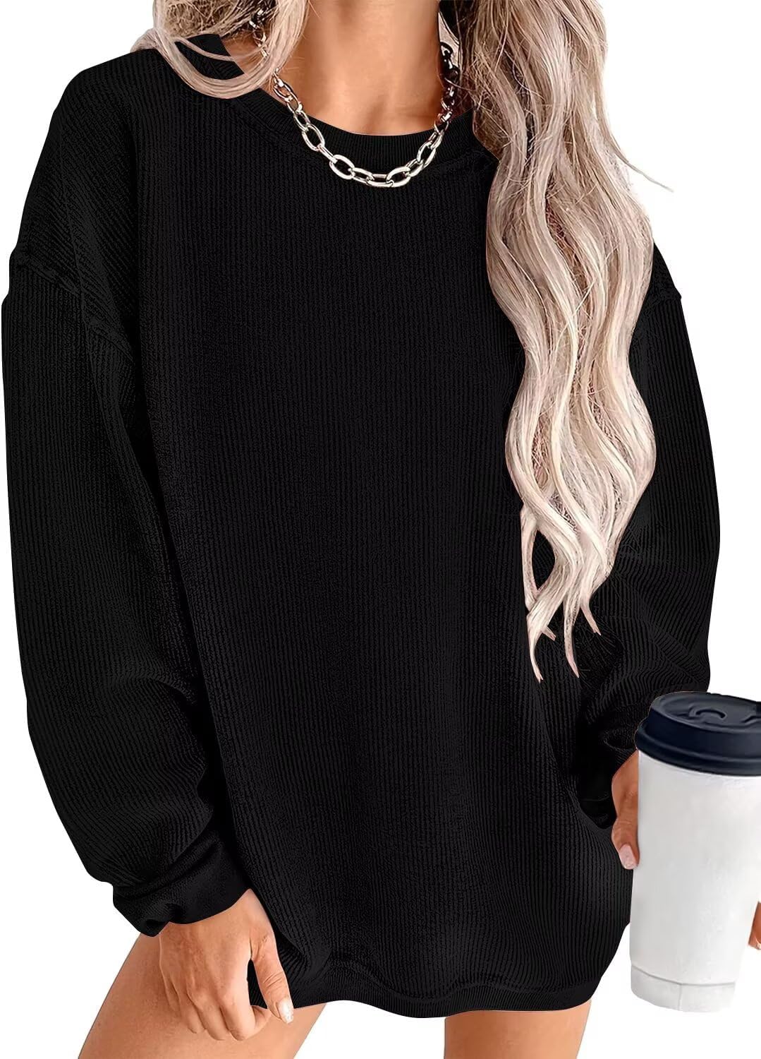 KISSMODA Women's Casual Long Sleeve Sweatshirt Color Block/Solid Crewneck Corduroy Pullover Cute Tops