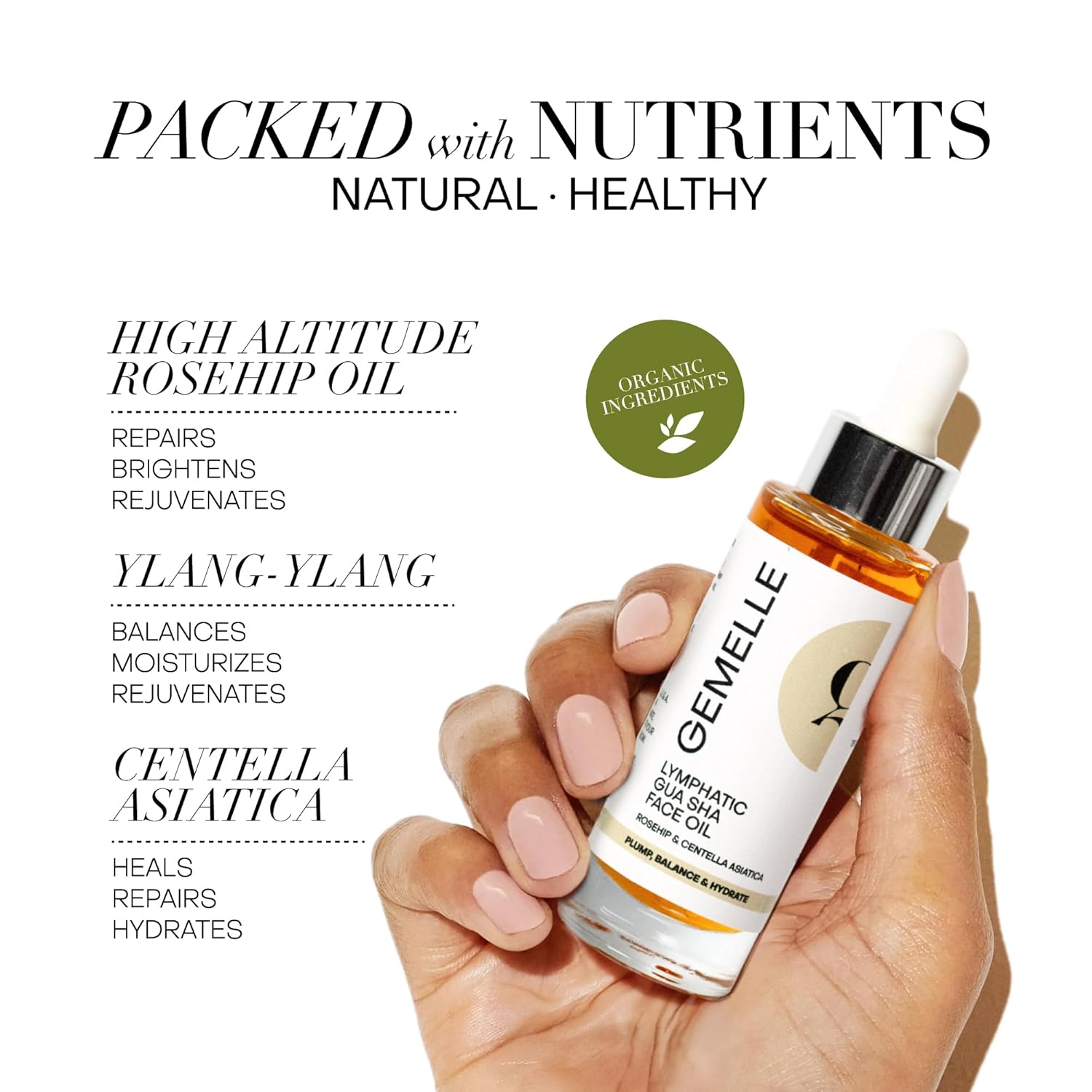 GEMELLE Lymphatic Gua Sha Face Oil | 10x Award Winner | Vitamin C,E & A | Detox, Plump, Sculpt, Hydrate | High-Altitude Rosehip | Natural Botanical for Gua Sha Facial Tools, Lymphatic Drainage - 15ml - Image 4