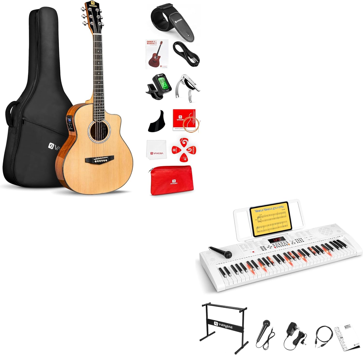 Electric Acoustic Guitar 3/4 Size with VGK6101 Piano Keyboard