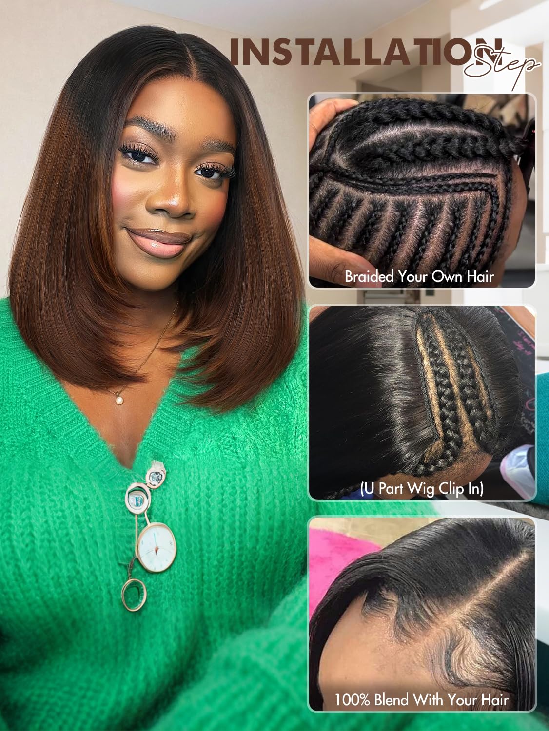 Straight U-Part Synthetic Half Wig with Layered Haircut