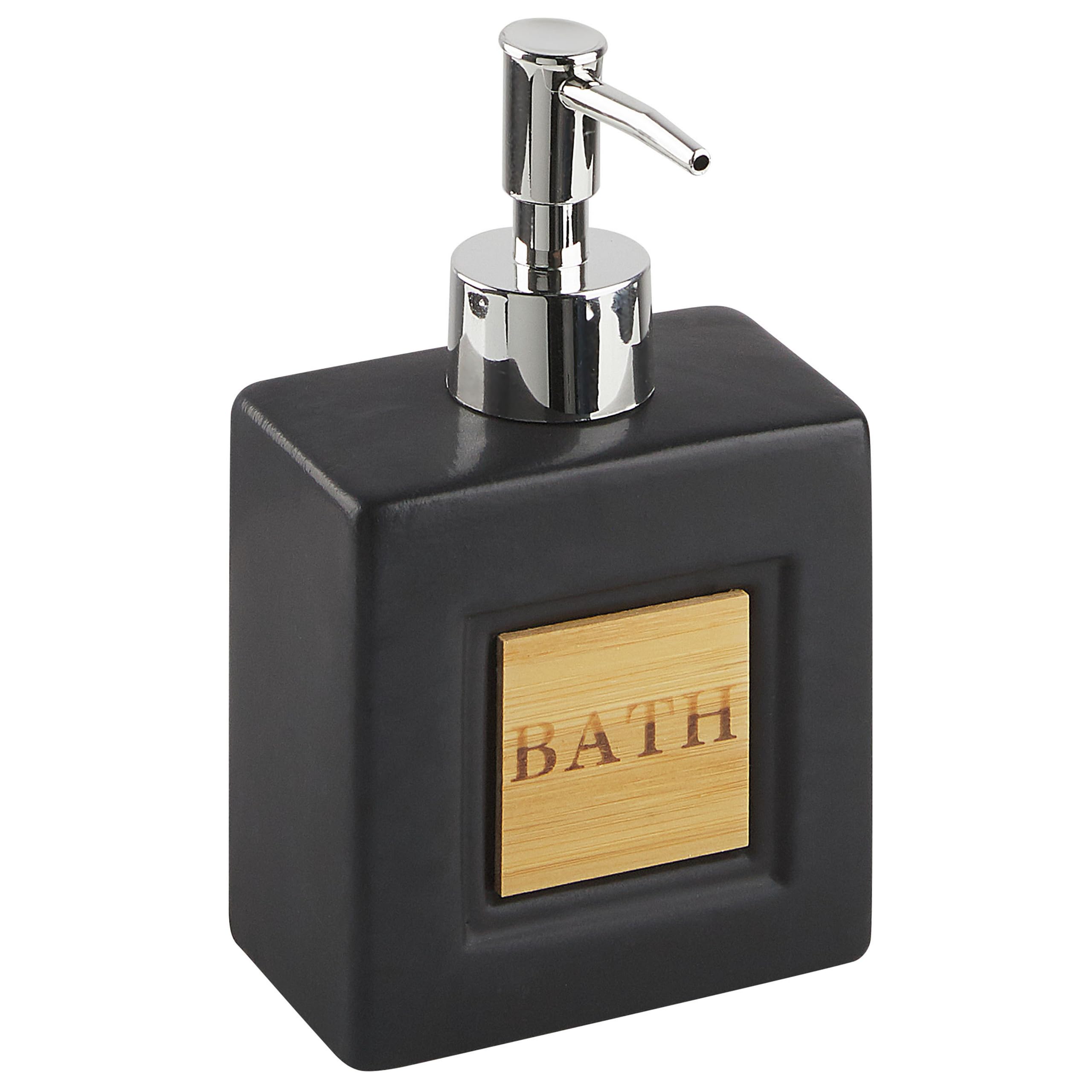 Set di 4 Accessori Bagno in Ceramica nero legno chiaro dispenser