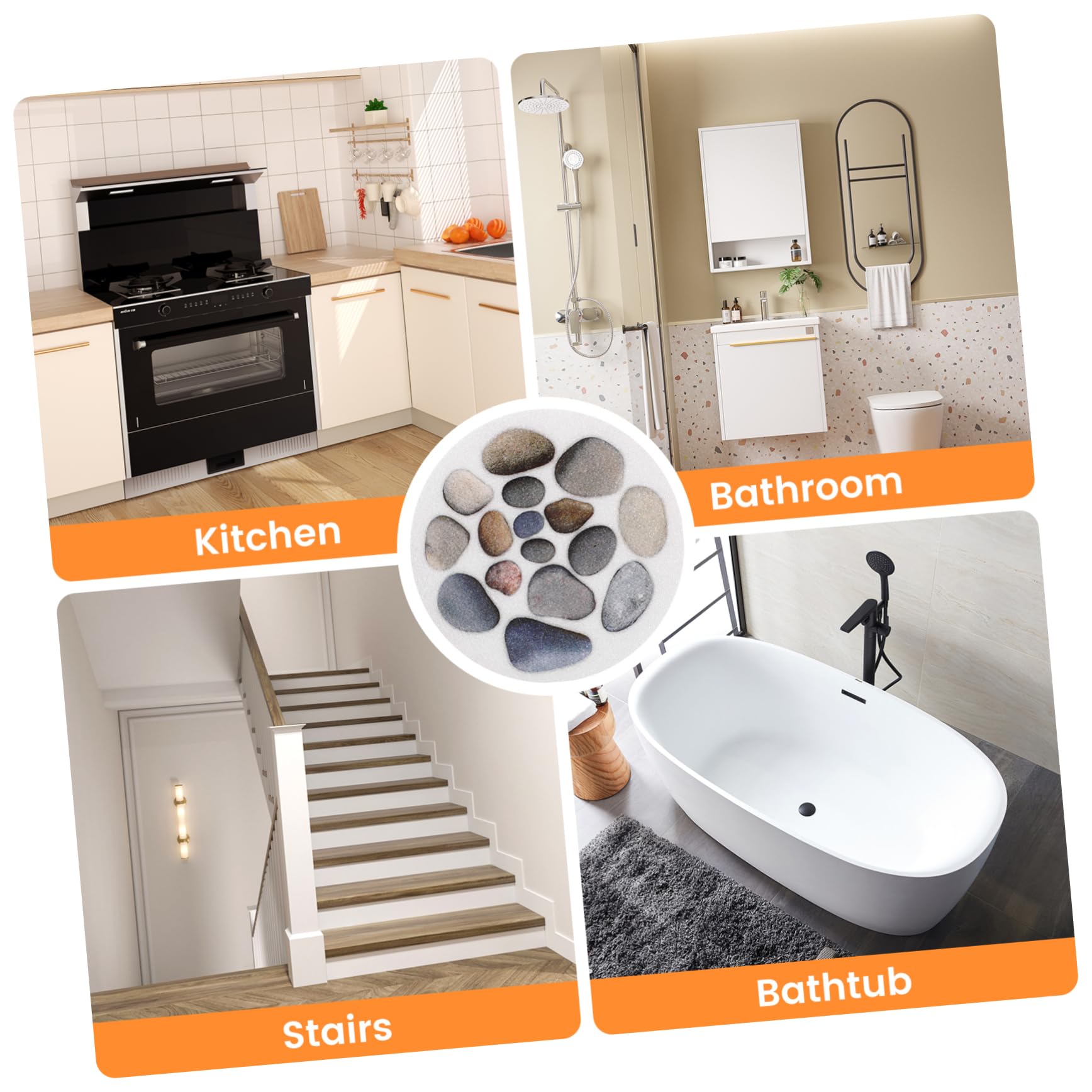KONTONTY 8pcs Slip Stickers for Bathtub Diameter Stone Pattern Decals Self Adhesive Tub Safety Paster with Scraper for Bathroom Kitchen Pool Use