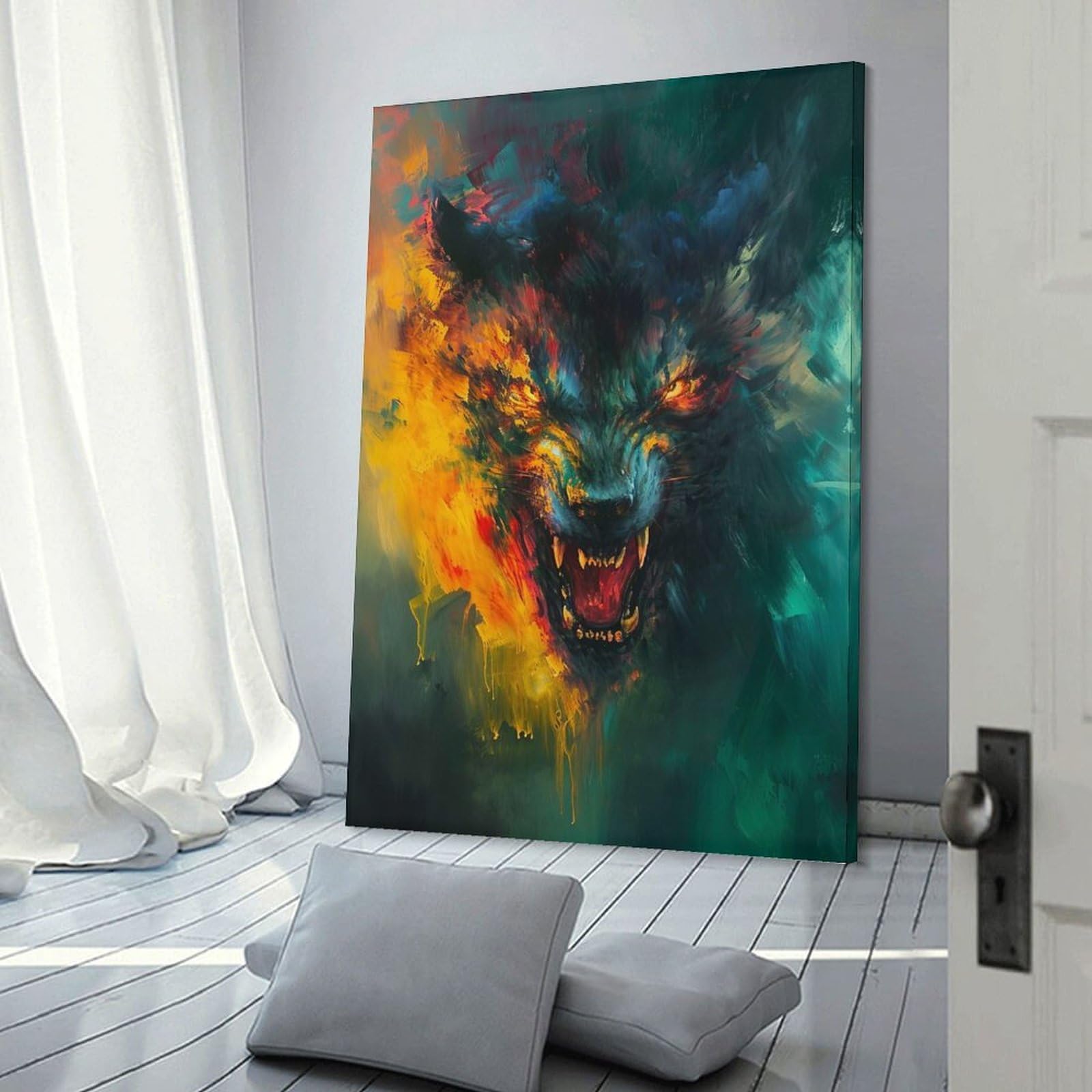 Junmoney Abstract Wolf Portrait Canvas Wall Decor 20x30inch(50x75cm), for Workspace Walls, Study Corners Or Bedrooms, Decorative Artwork for Productive Spaces