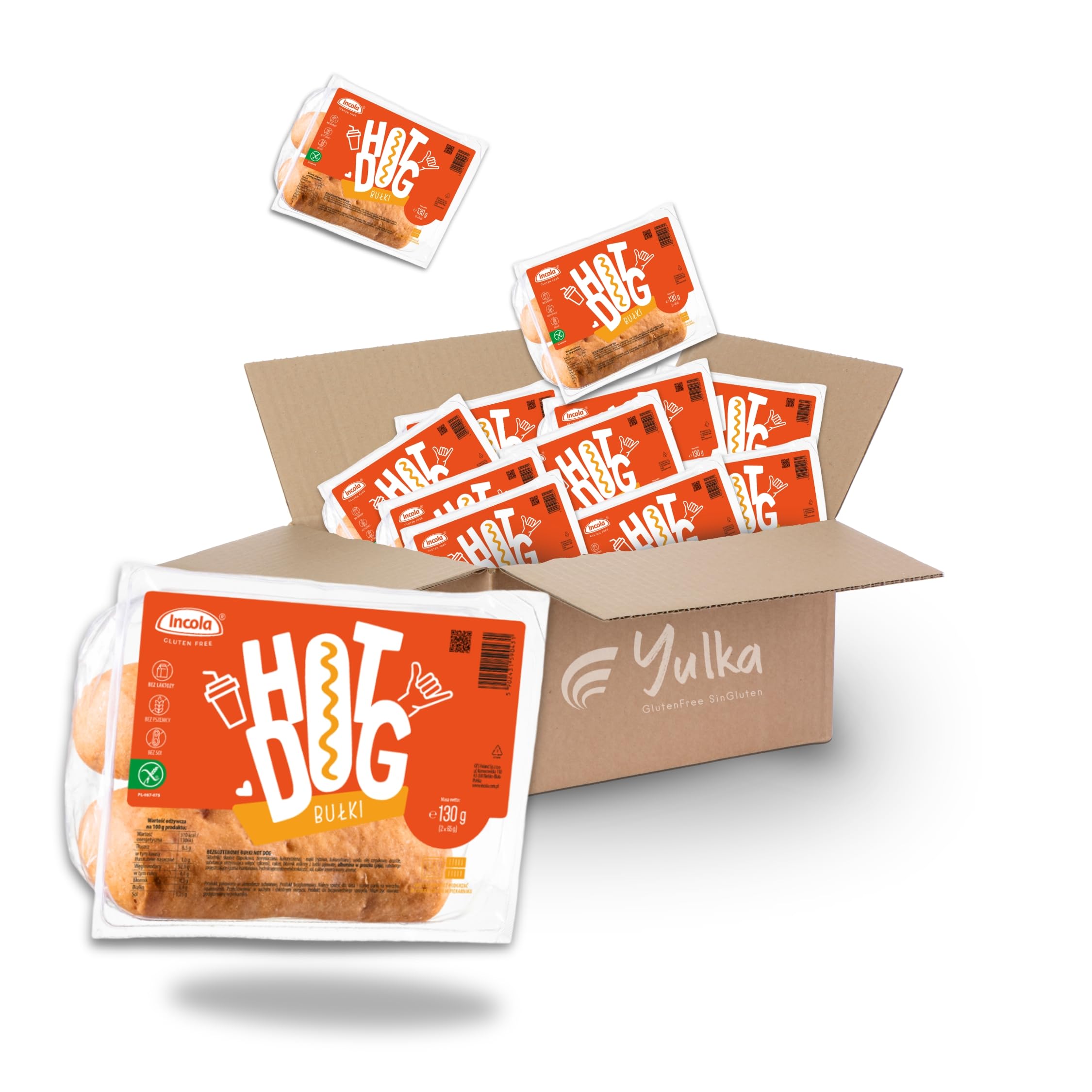 YULKA Glutenfreie Hot-Dog Brötchen 12er Pack | Laktosefrei & Weizenmehlfrei
