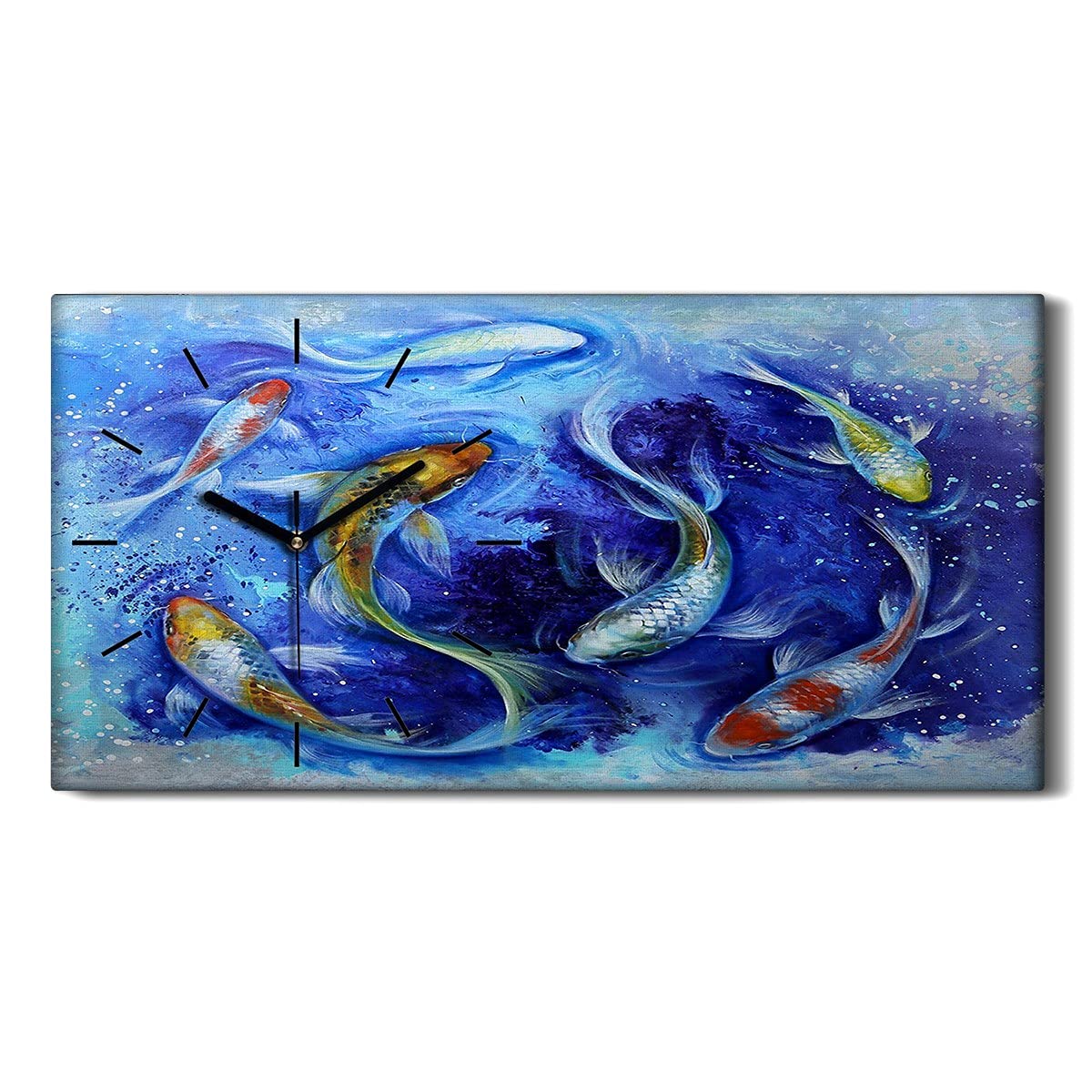 Horloge sur Toile Poisson Koi 60x30cm Décoration Murale Salon