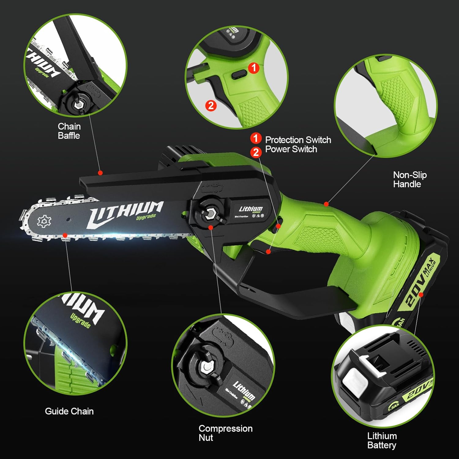 Mini Chainsaw 6 Inch Cordless, 2 Rechargeable Batteries Powered (All 40V Large Capacity) and Charger, 90 Cuts, 3 Chains Electric Chainsaw Handheld for Tree Branches, Wood Cutting, Household Garden