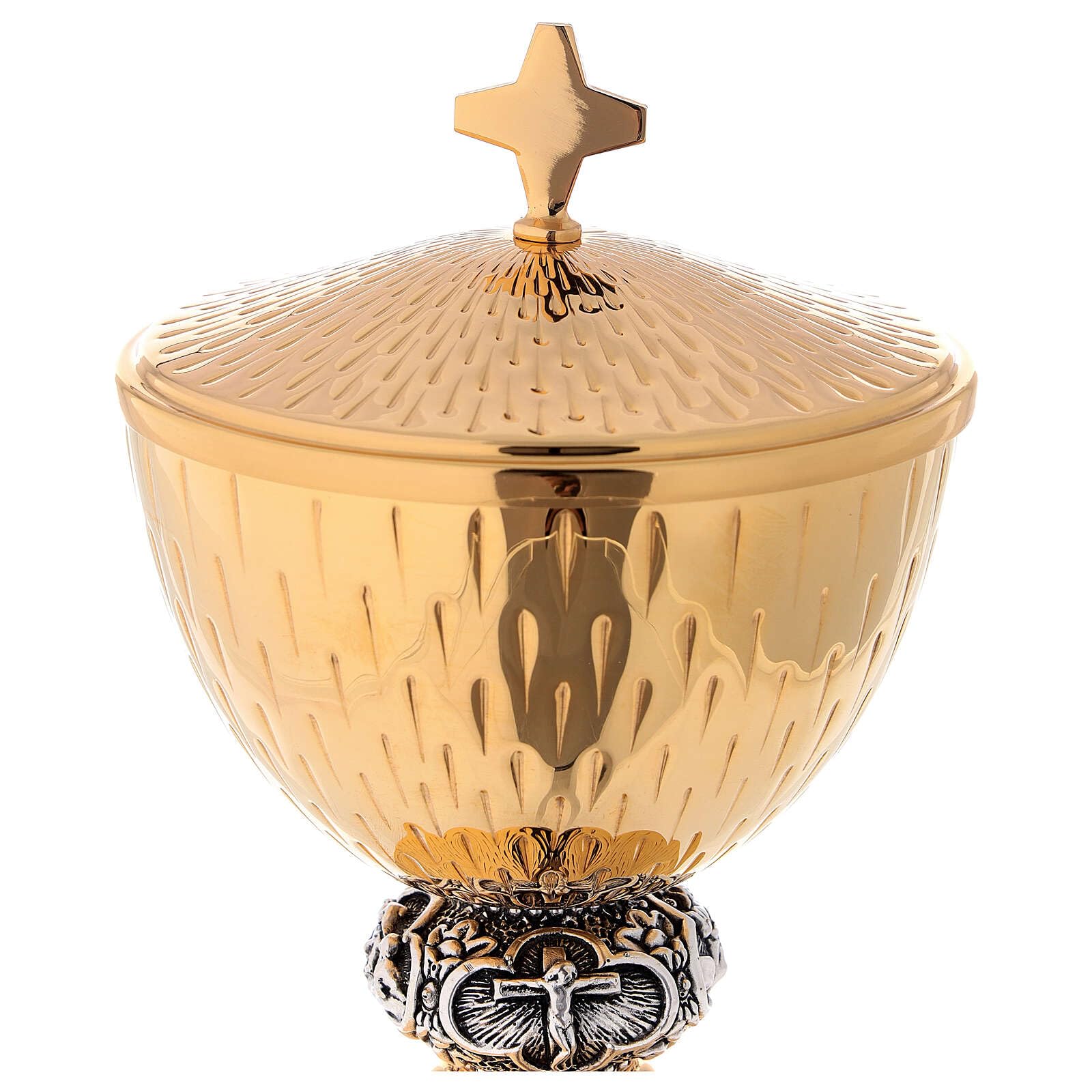 Holyart Calici Pissidi Patene metallo: Calice pisside patena ottone argento scene vita Gesù, Patena