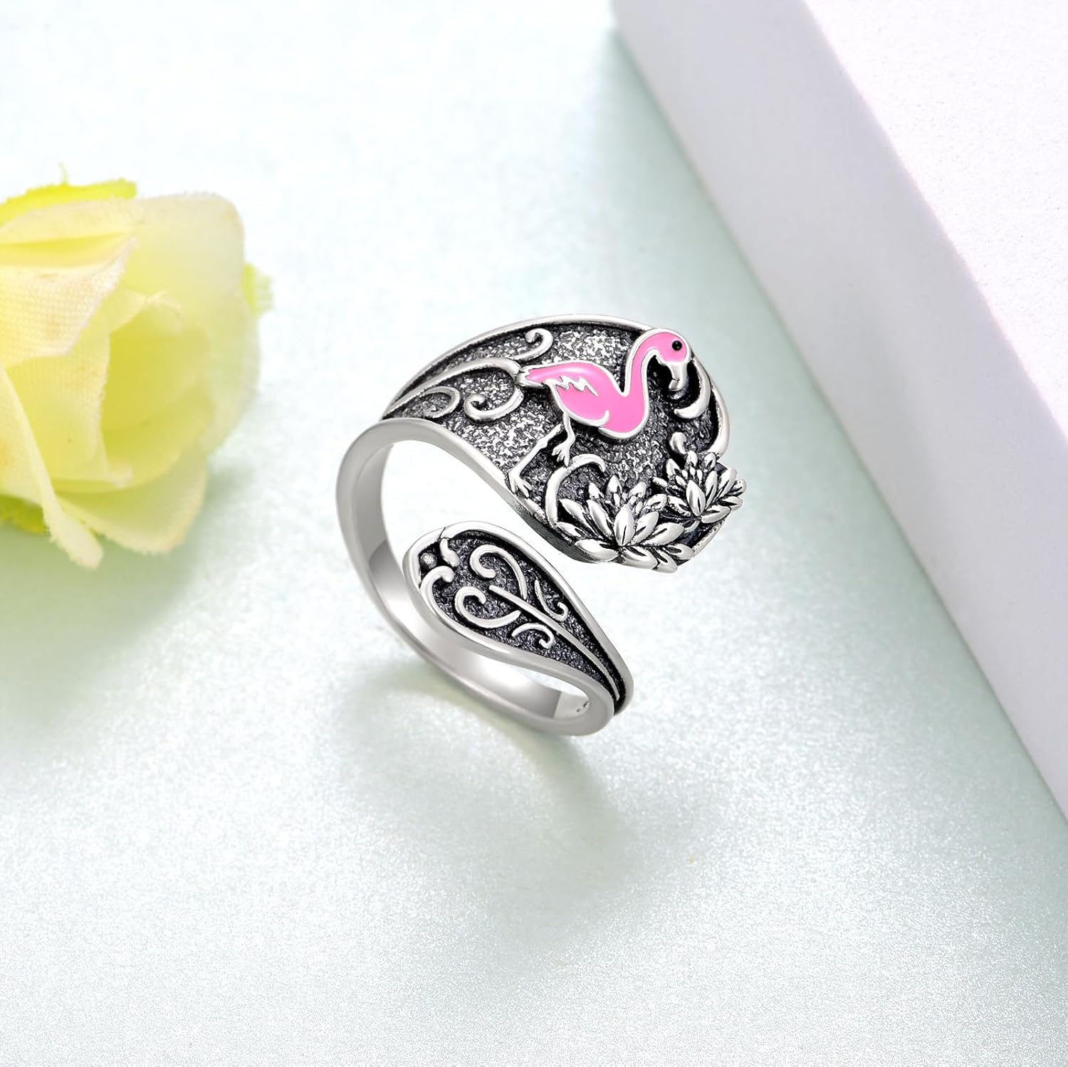 Spoon Rings for Women 925 Sterling Silver Hummingbird/Butterfly/Bee/Red Cardinal/Pink Flamingo Adjustable Thumb Rings Vintage Boho Antique Jewelry Gifts - Image 3