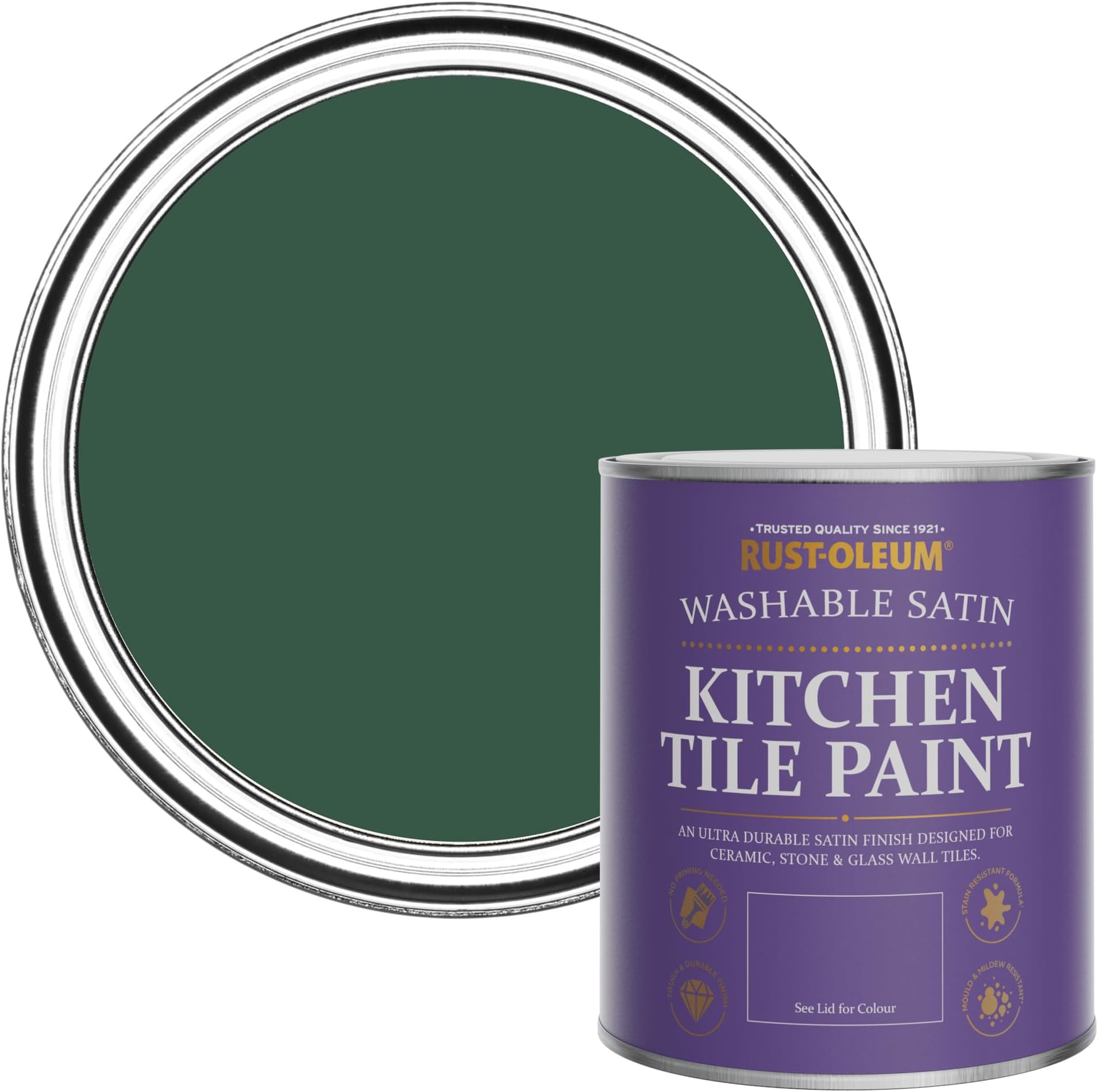 Rust-Oleum Green Water-Resistant Kitchen Tile Paint in Satin Finish - The Pinewoods 750ml