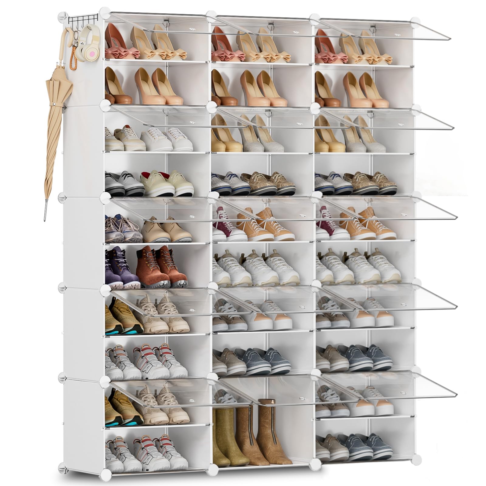 Meuble à Chaussures modulaire à 30 Compartiments avec Porte - en Plastique fermé - Blanc - pour Couloir, Chambre à Coucher