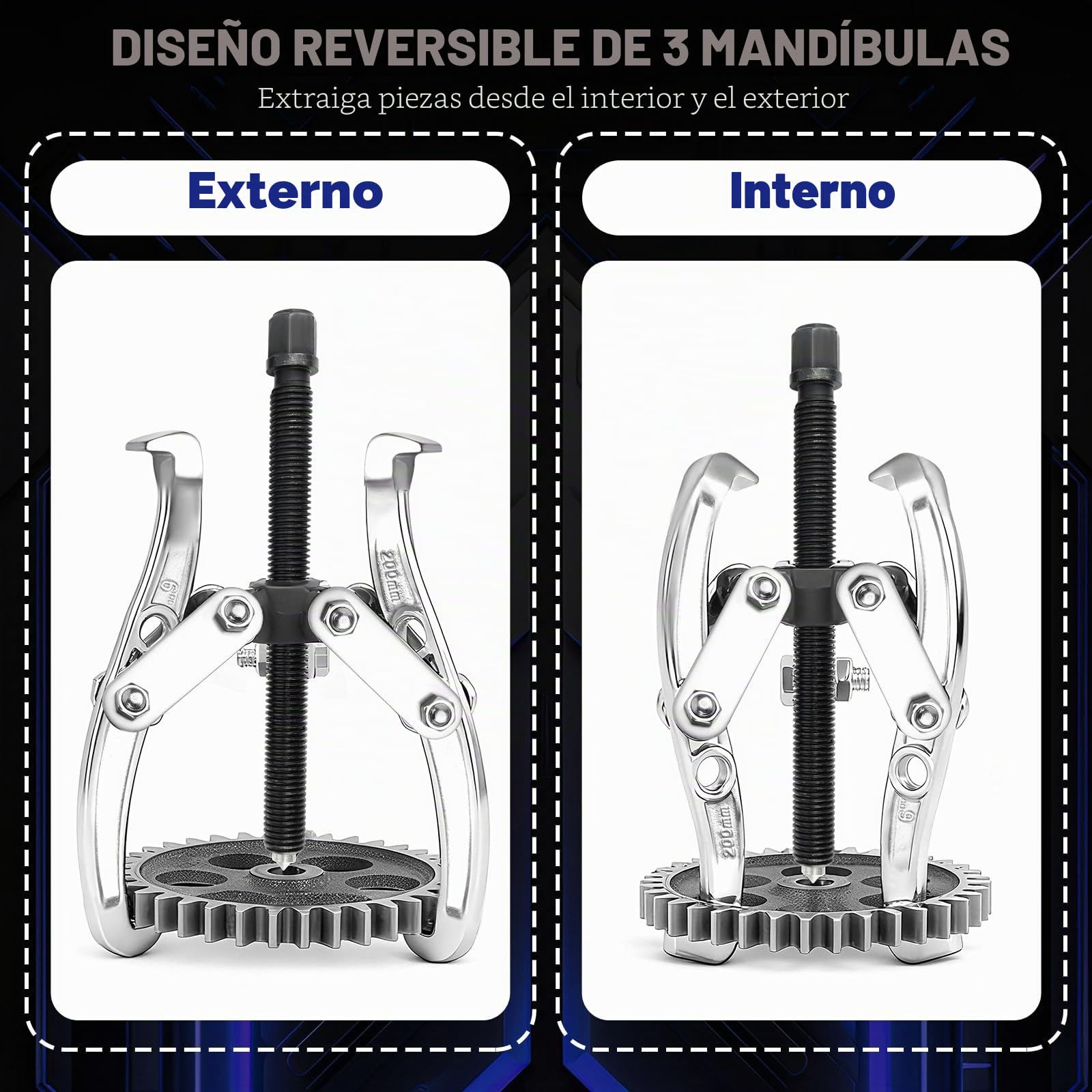 Extractor de Rodamientos 3" 4" 6" 8", Herramienta Extractora Interior Exterior, Juego Extractor 2 Brazos/3 Brazos con Carraca, Kit Resistente de Acero Cr-V para Engranajes, Poleas, Carraca & Vasos
