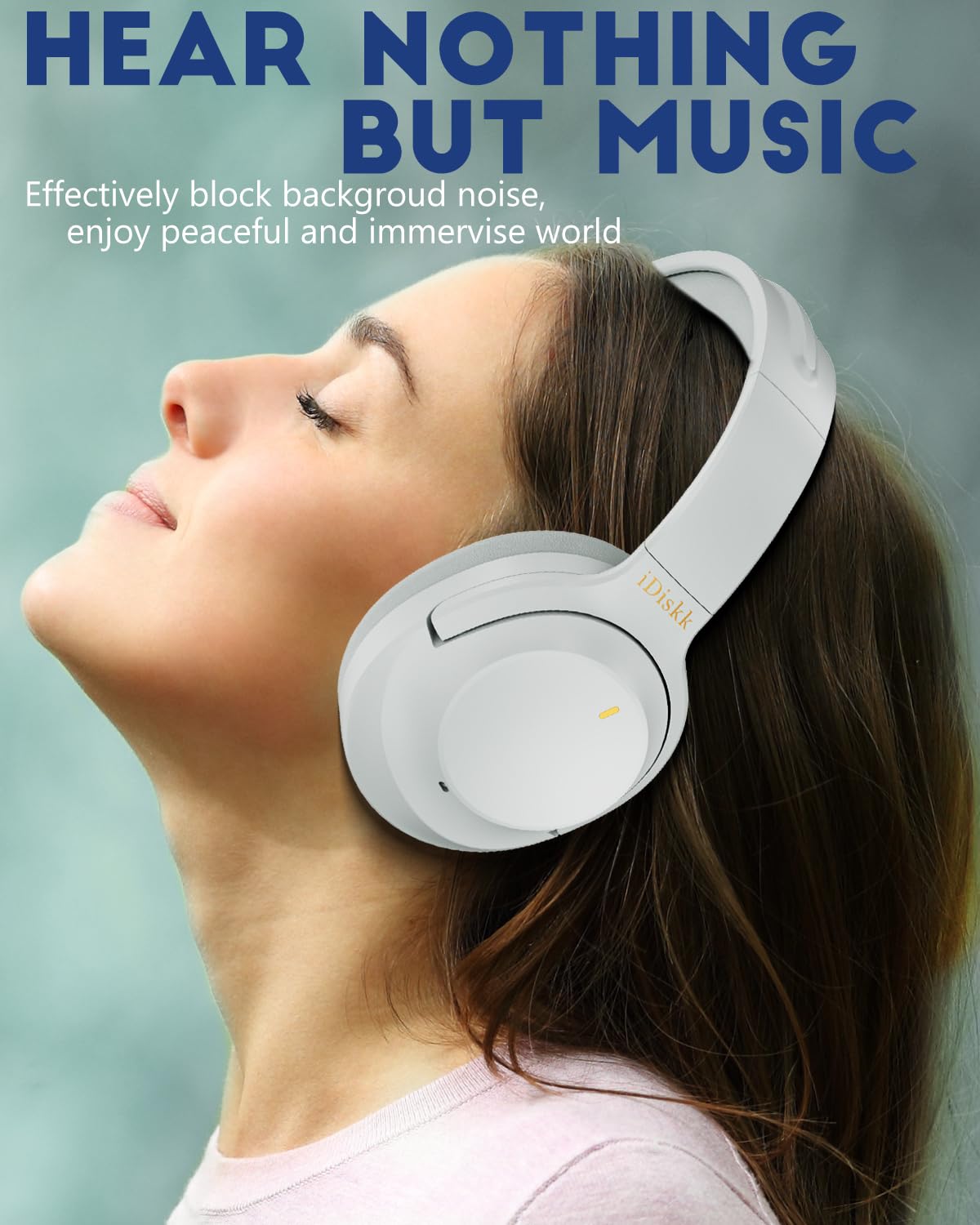 iDiskk ANC Hybrydowe słuchawki z aktywną redukcją szumów, bezprzewodowe słuchawki nauszne Bluetooth, Bluetooth 5.3, bezprzewodowe słuchawki Bluetooth z mikrofonem i głębokim basem, Hi-Fi Audio (szare)