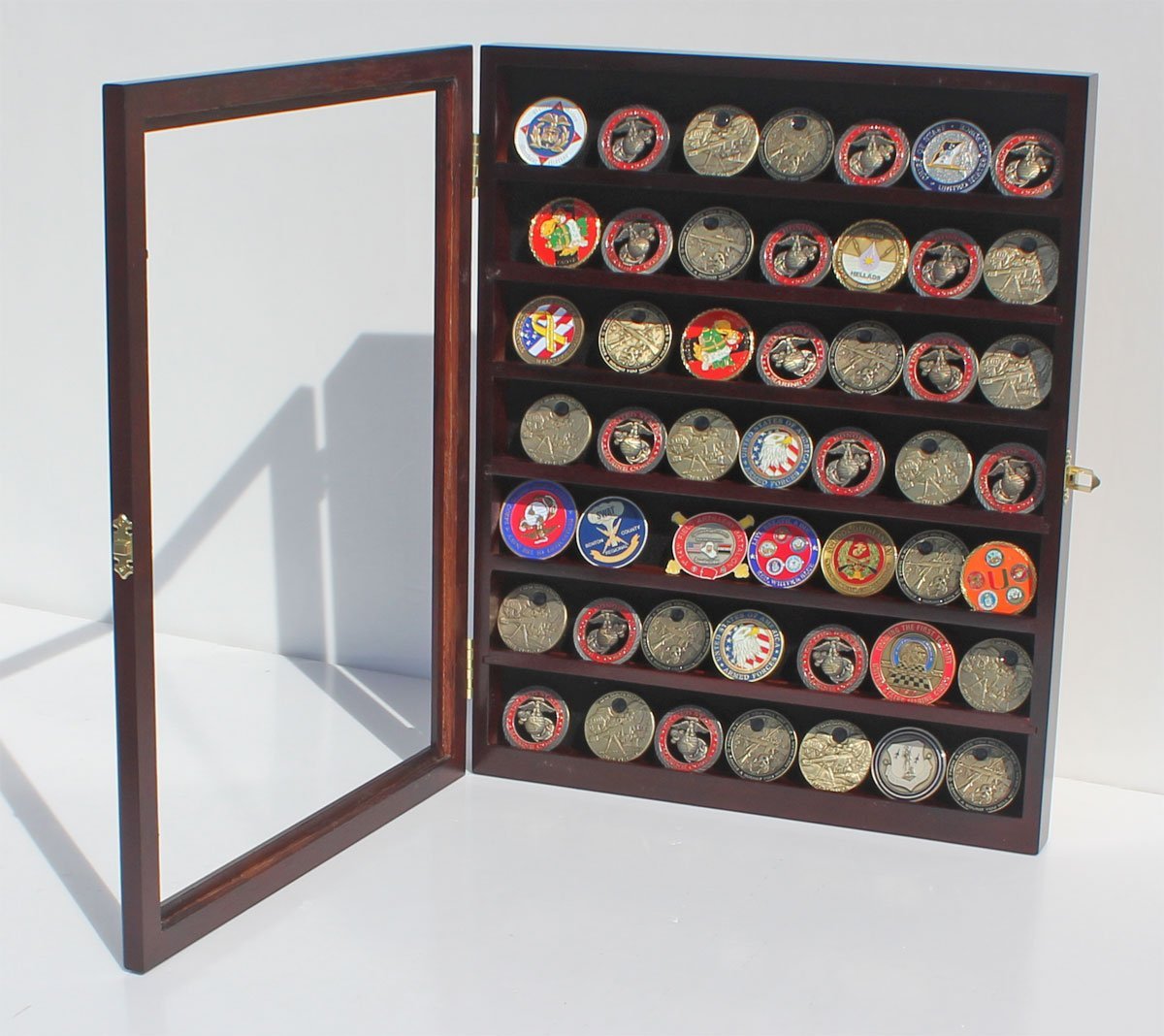 Military Challenge Coin Display Case Lockable Wood Rack Holder