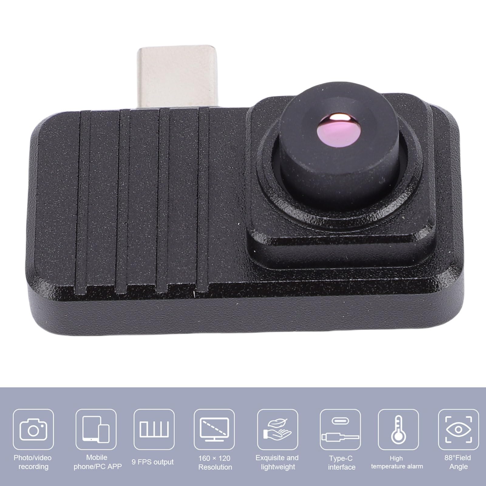 Goshyda Kamera Termowizyjna do Telefonu Komórkowego USB C, Kamera Termowizyjna o Rozdzielczości 160x120 z Kątem Pola 88 Stopni, dokładnością 3,5°C, wysoką temperaturą, kamerą