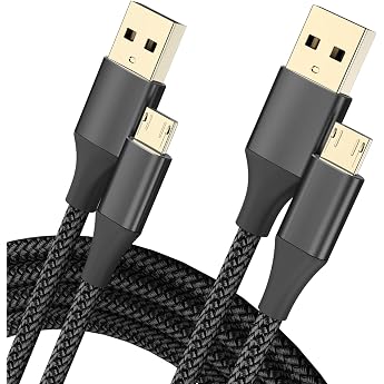 USB Cable 2 Pack 2 m Android Charging Cable Long Braided Sync Fast Charging Cable Compatible with Samsung Galaxy S6 S7 Edge Android Phone - Black