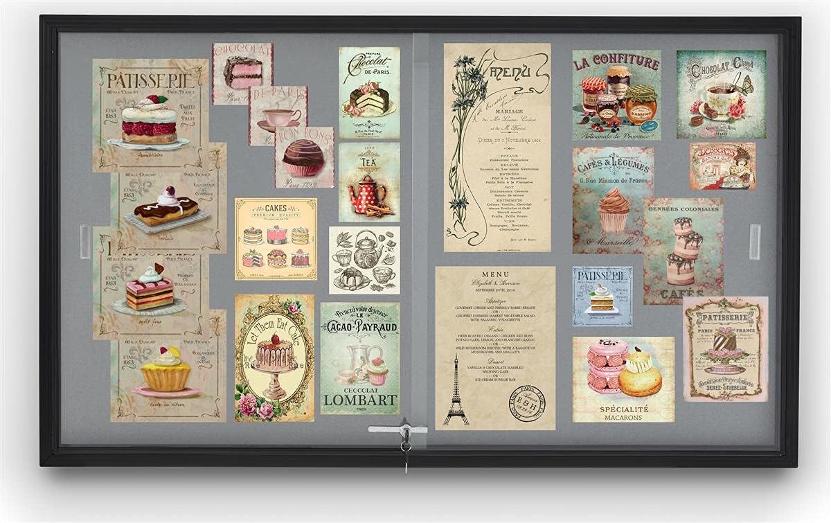 Displays2go 5' x 3' Indoor Bulletin Board, Locking Slide Doors, Gray Tackboard - Black (FBSD63BKGLG)