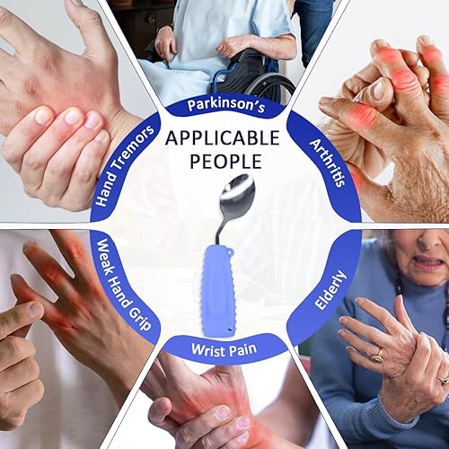 Miniatura 6 de Cuchara angular adaptable para temblores de manos, parkinson, con asas antideslizantes de fácil agarre para alimentación independiente (mano
