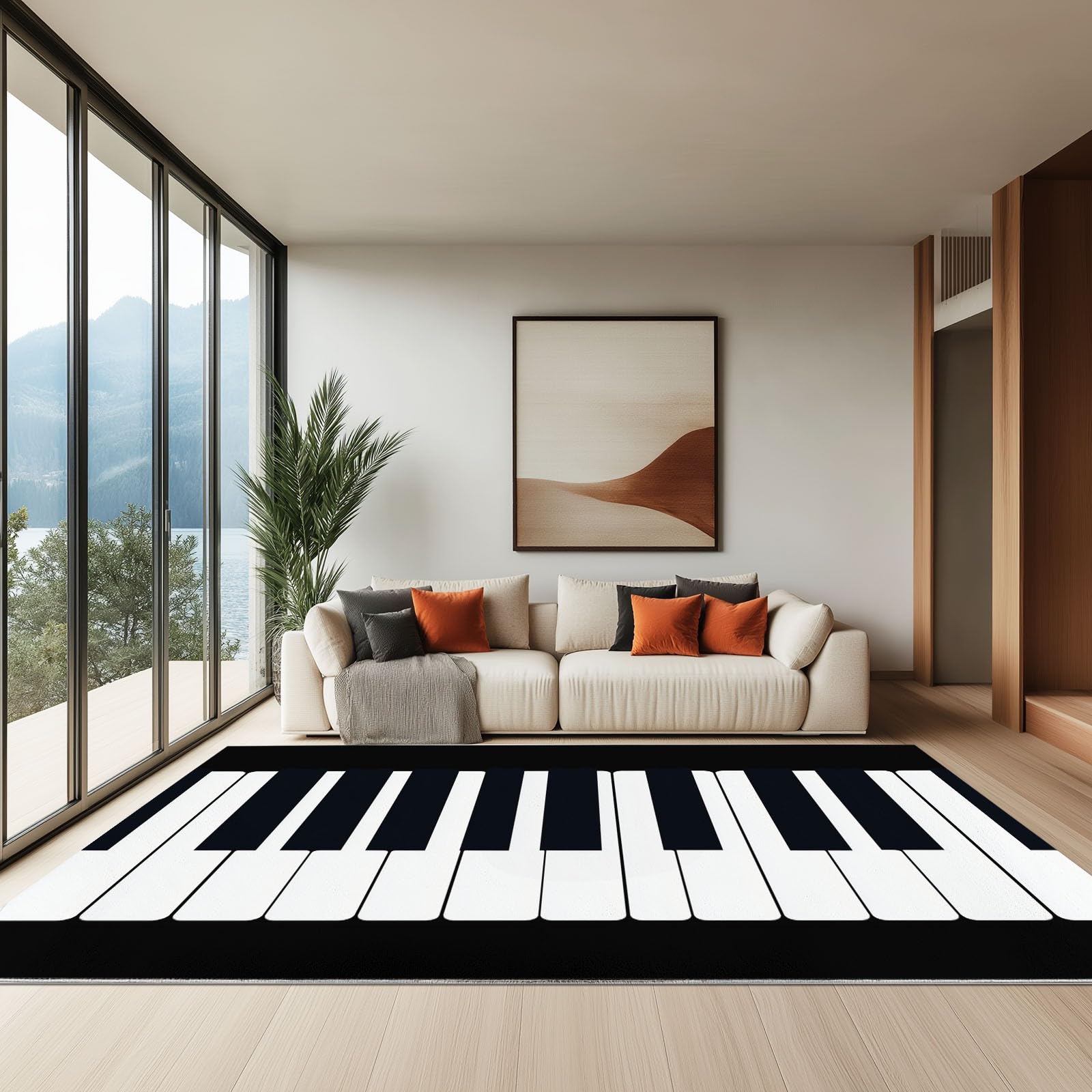 Generisch Teppich Klavier Keyboard Musiksmalerei Kreativität 120 x 180 cm Kurzflor Teppich, Pflegeleicht rutschfest, Läufer für Schlafzimmer Wohnzimmer Kinderzimmer, Schwarzweiß