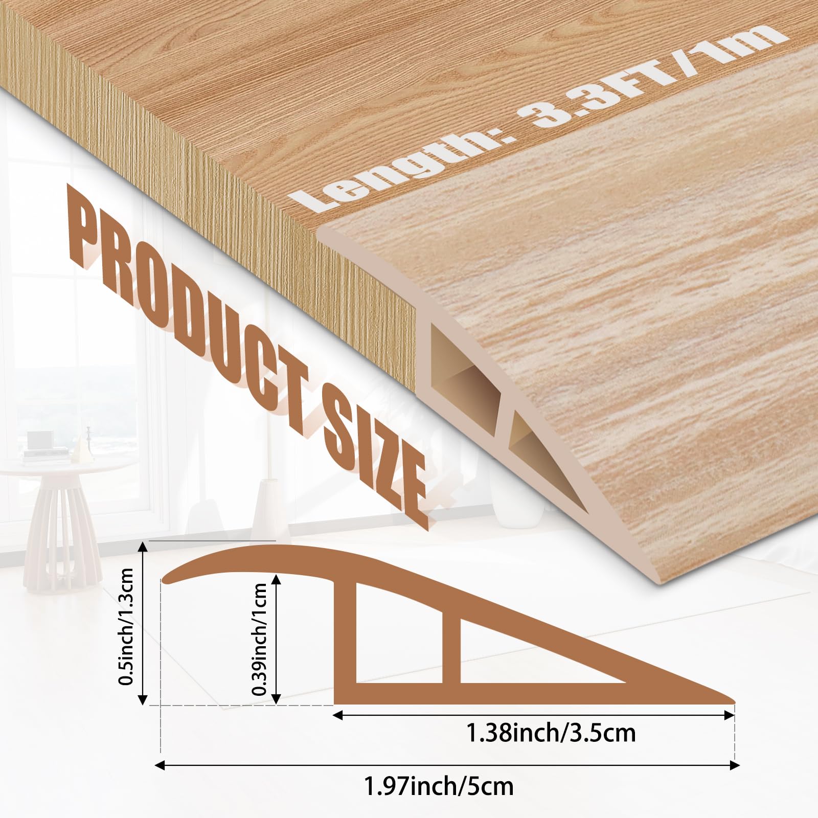 Floor Transition Strips Double Sided Self Adhesive Door Threshold Strips for Doorways, Laminate Threshold for Gaps Carpet Floor Tiles - Image 2