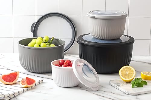 Miniatura 6 de COOK WITH COLOR Tazones de preparación con tapas, cuencos profundos de plástico anidables con tapas (negro degradado)
