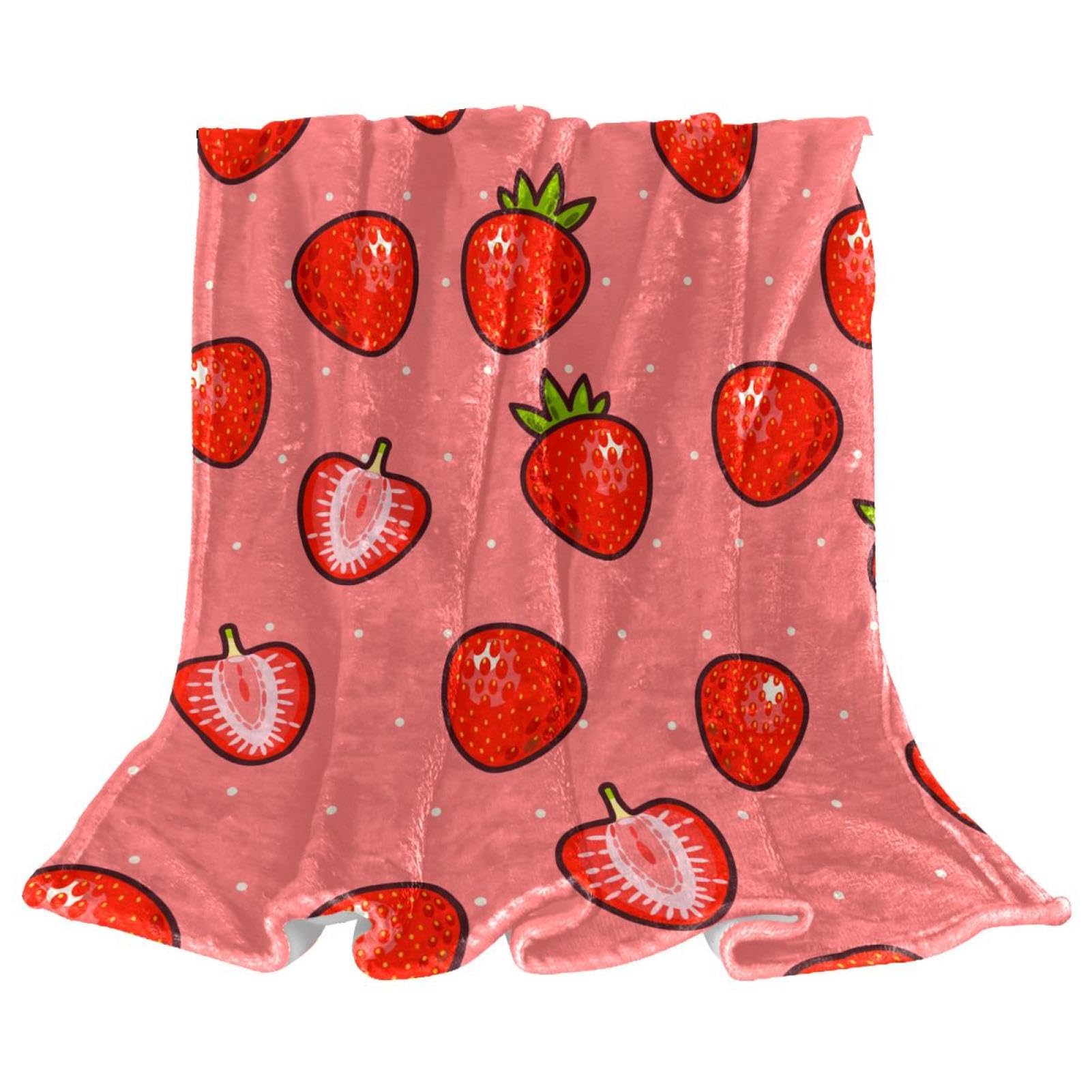 Couverture polaire fraise rouge 150x130 pour un canapé cosy