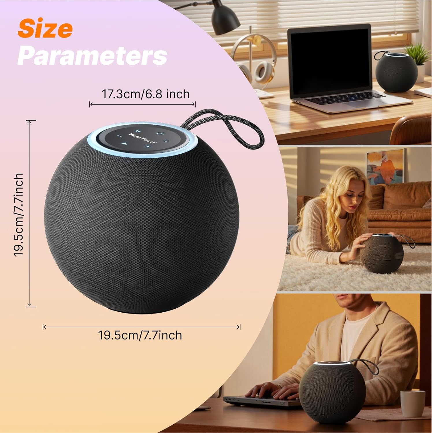 VidaTeco 30W Wireless Bluetooth Speaker with 360° Stereo Deep Bass, IPX5 Waterproof Outdoor Bluetooth Speaker, 14H Playtime, TWS Pairing for Home, Pool, Beach, Camping (Black)