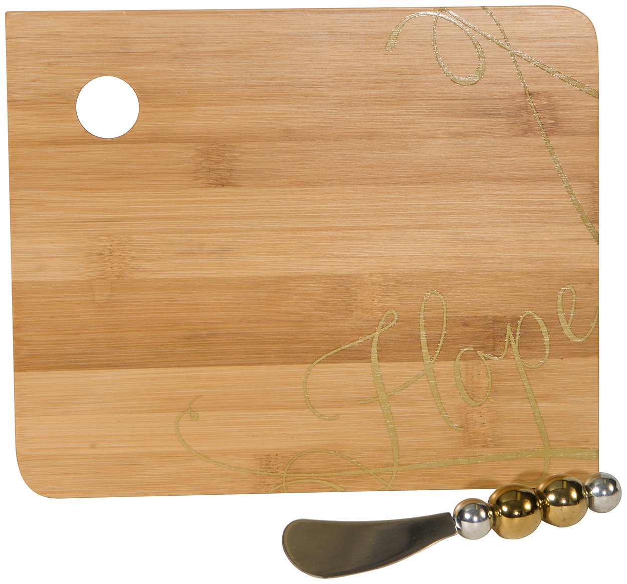 C.R. Gibson Holiday Cheese Board with Spreader, Eat Drink and Be Merry, Gold