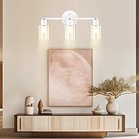 Vista 5 de BoostArea Lámparas de baño de 3 luces, modernas luces blancas de pared con pantalla de vidrio transparente, luz de techo flexible para espejo