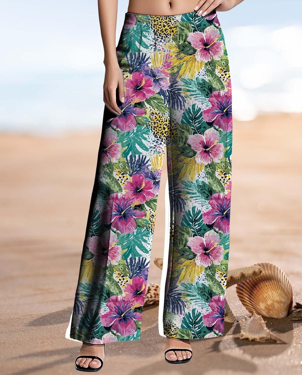 Womens Wide Leg Pants Pattern Print Lounge Trousers Casual Loose High Waisted Comfy Classic Pant for 2025 Summer - Image 5