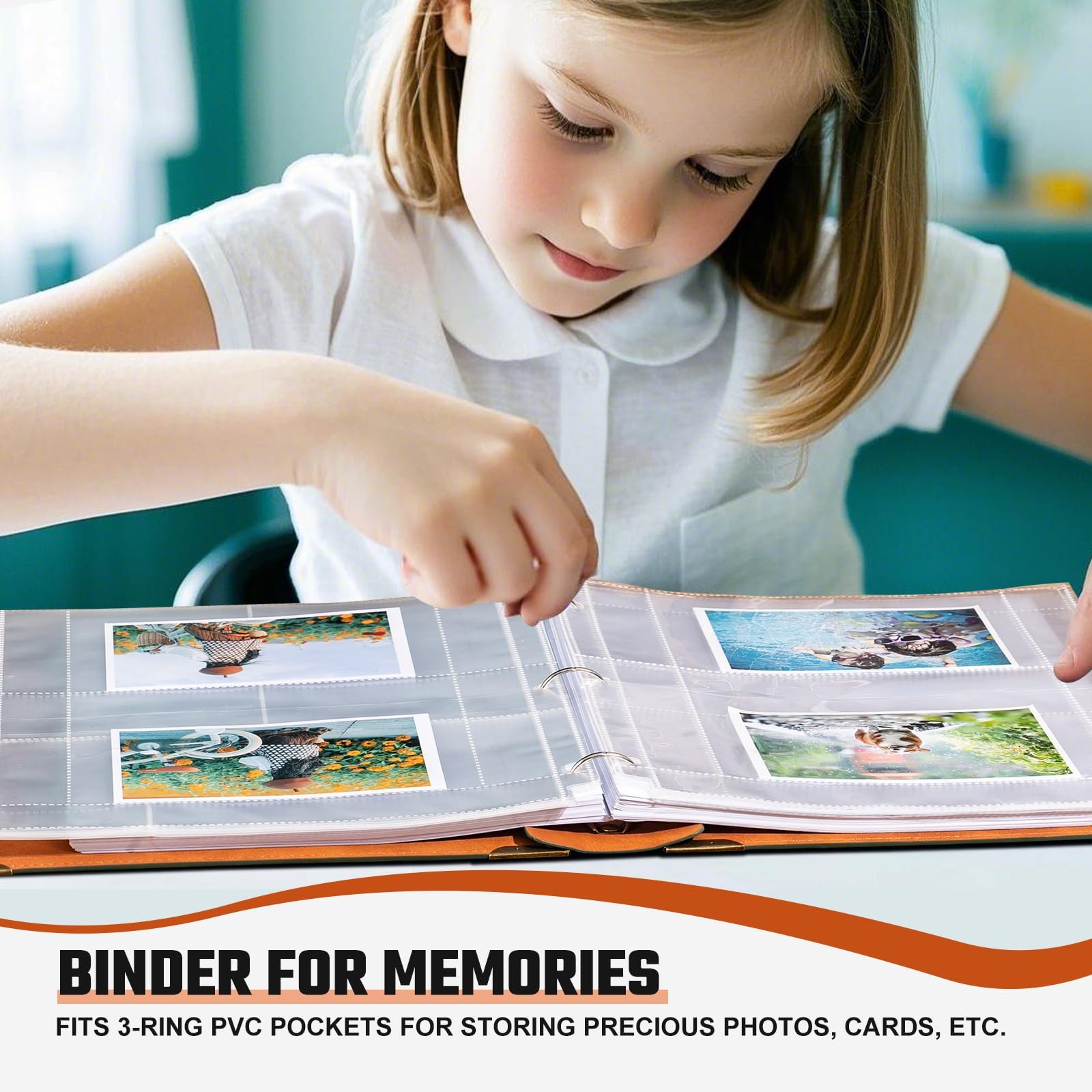 Leather 3 Ring Binder Fits 8.5"x11" Letter Size Paper, 1 Inch Round Ring Binder Holds 200 Sheets, Notebook Cover Loose Leaf Organizer, Green Tree