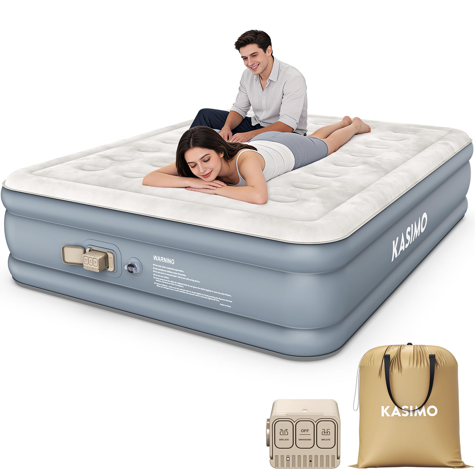 Photo 1 of KASIMO Queen Air Mattress with 2000mAh Battery Battery Pump, 16" Raised Comfort Inflatable Mattress Blow Up Mattress,Upgraded Suede Surface Portable Bed, Air Bed for Home, Guest,Camping