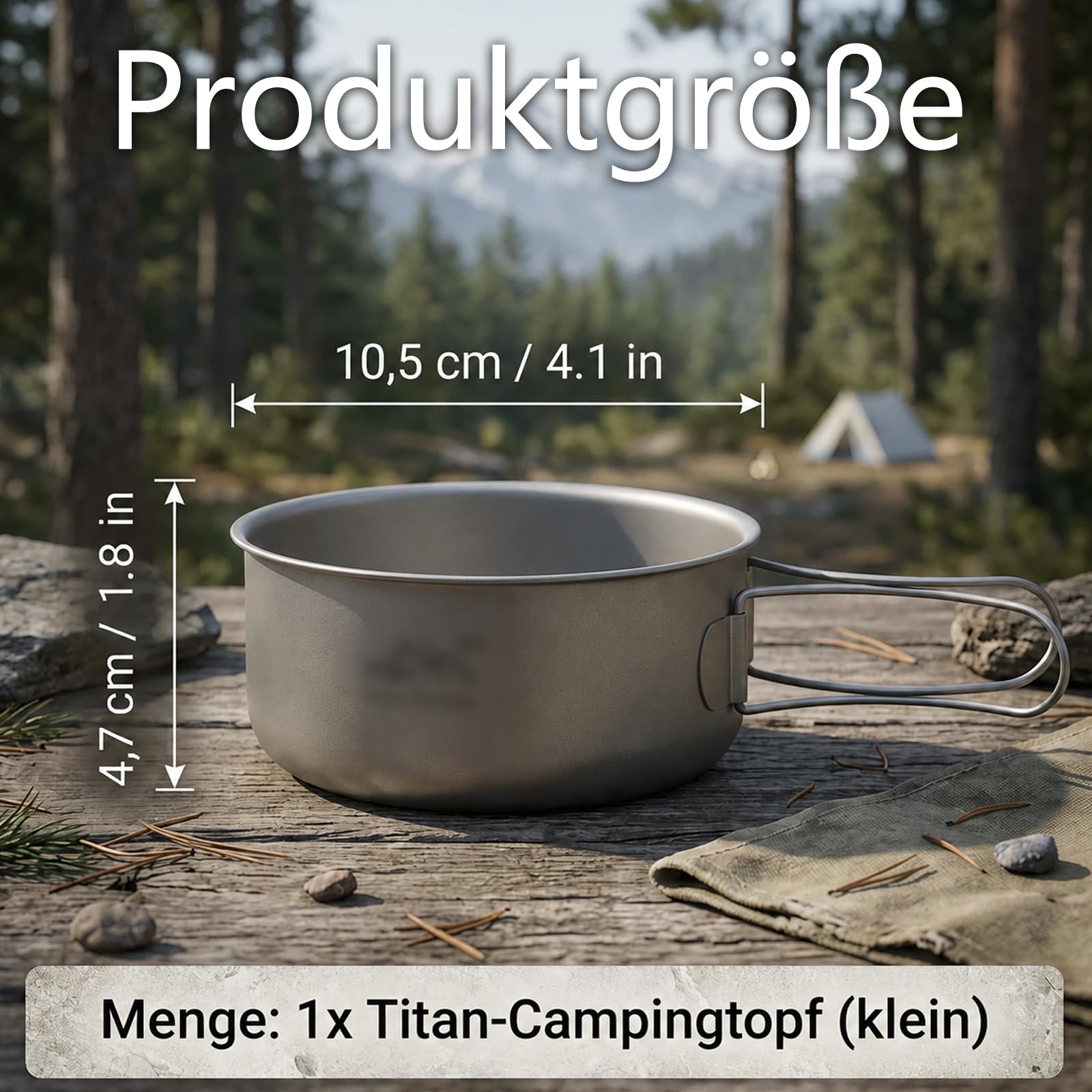 Camping Topf, Ultralight Outdoor-Kochgeschirr für Rucksackreisen, Kompaktes Bushcraft-Kochgeschirr mit faltbaren Griffen, Vielseitige Wärmequellenkompatibilität