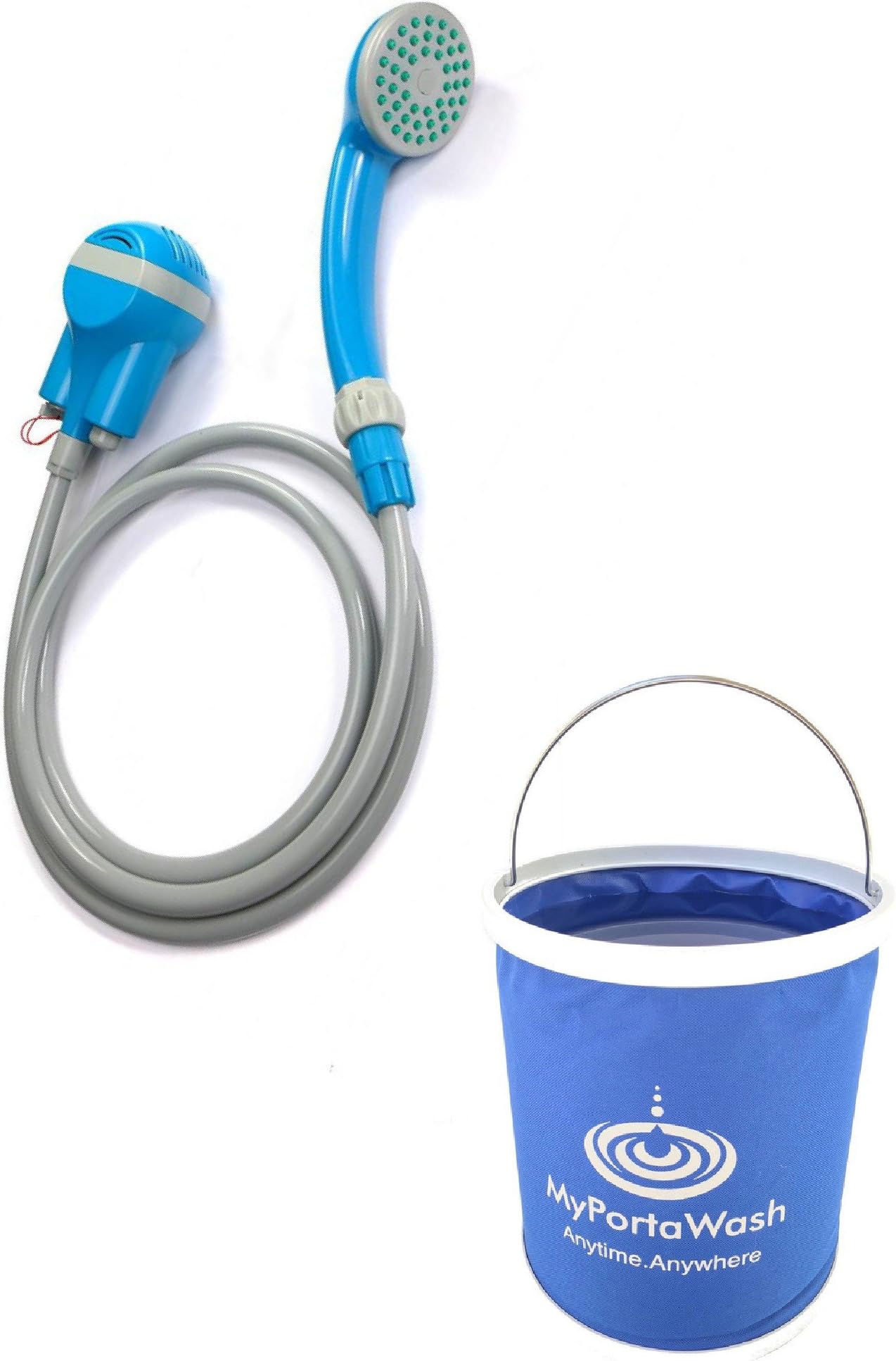 Portable Handheld Shower - Turns Water from Any Container Into Steady, Gentle Stream Bundle with 3-Gallon Compact Collapsible Heavyduty Bucket