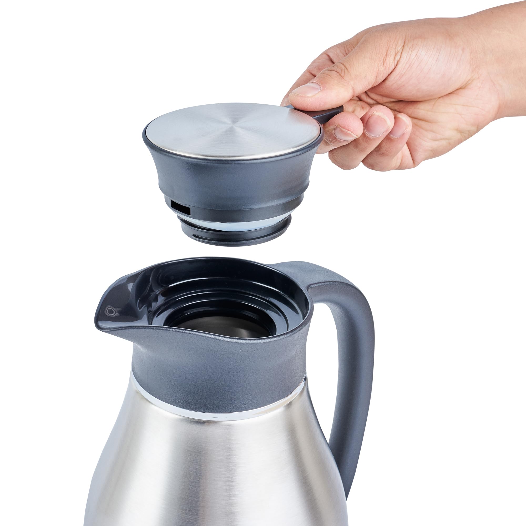 Restaurantware Restpresso - Jarra/servidor de café aislado al vacío de 67 onzas, 1 decantador de café de doble pared, botón, a prueba de fugas, dispensador de bebidas calientes de acero inoxidable