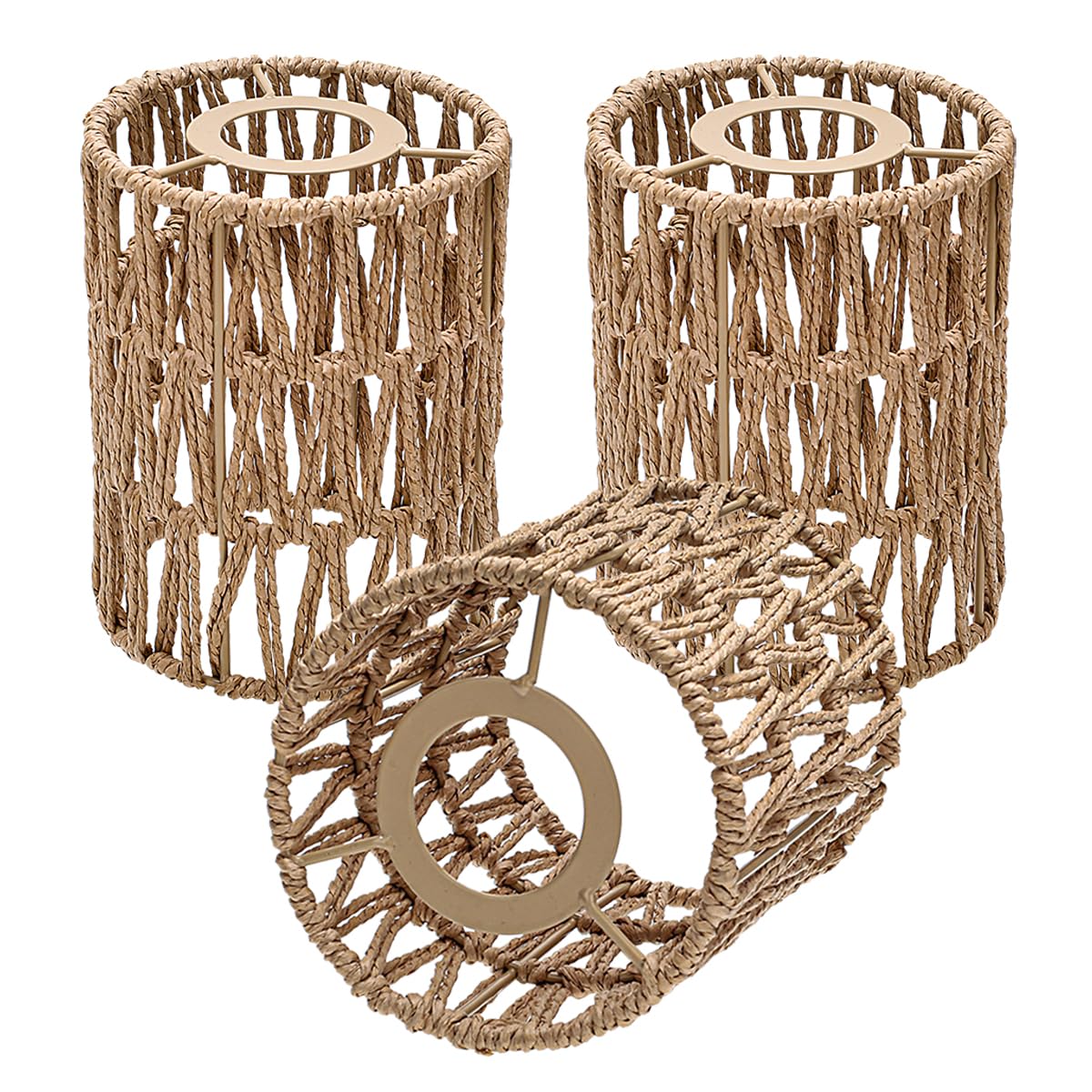 Photo 1 of 3 Pack Rattan Lamp Shade Small, Boho Mini Lamp Shades Replacement, Vintage Hanging Light Shades, Cylinder Woven LampShades for Floor Lamps Pendant Light Chandelier Wall Sconces Light Fixture ShadesLPNPMGJ2410981