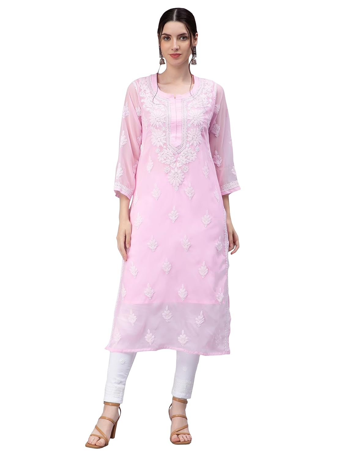 Seva Chikan Hand Embroidered Lucknowi Chikankari Georgette Women Kurta with Cotton Slip SCL4328 Seva Chikan Hand Embroidered Lucknowi Chikankari Georgette Women Kurta with Cotton Slip SCL4328